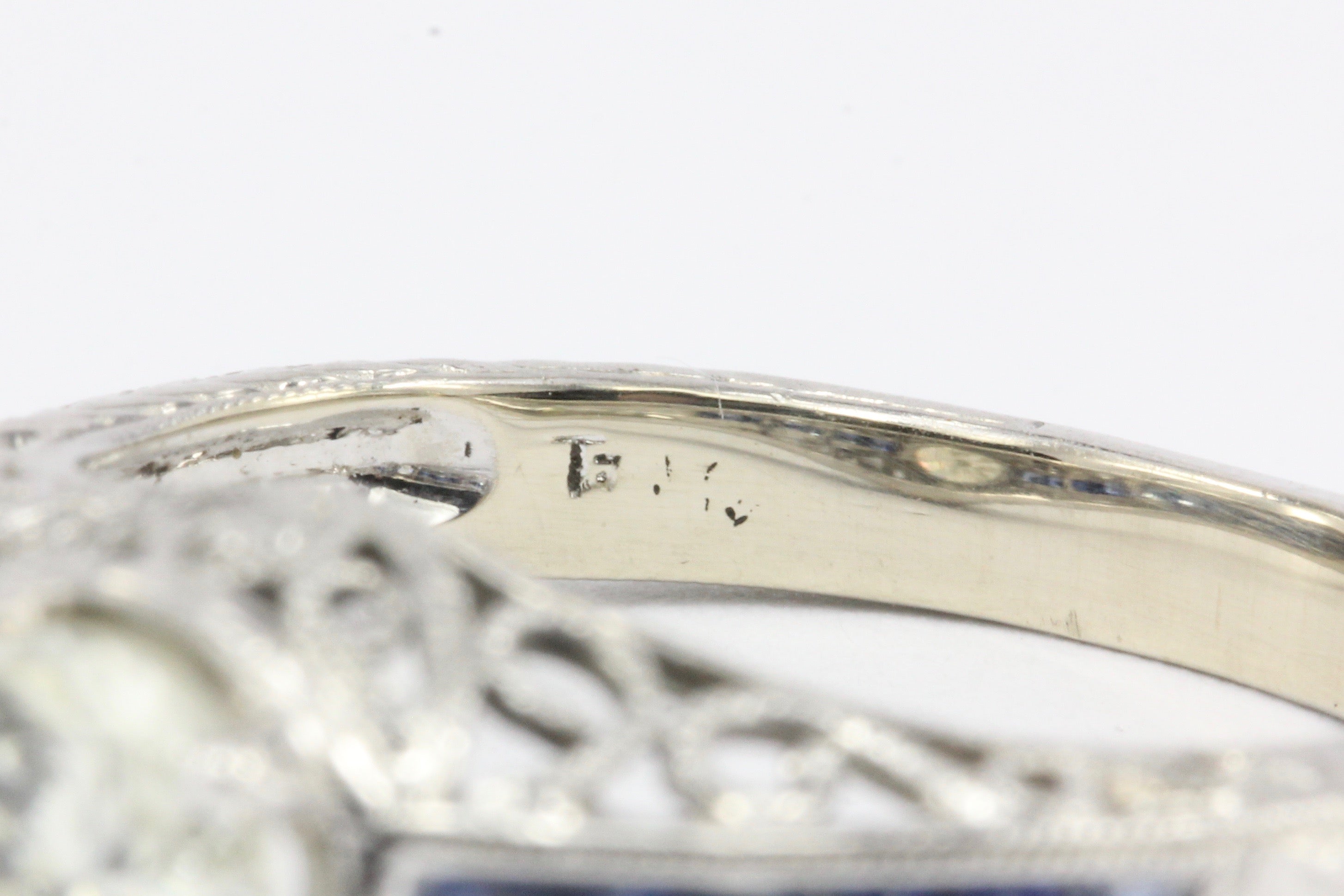 Art Deco Style 14K White Gold 1 Carat Diamond and Sapphire Ring Size 7 - Queen May