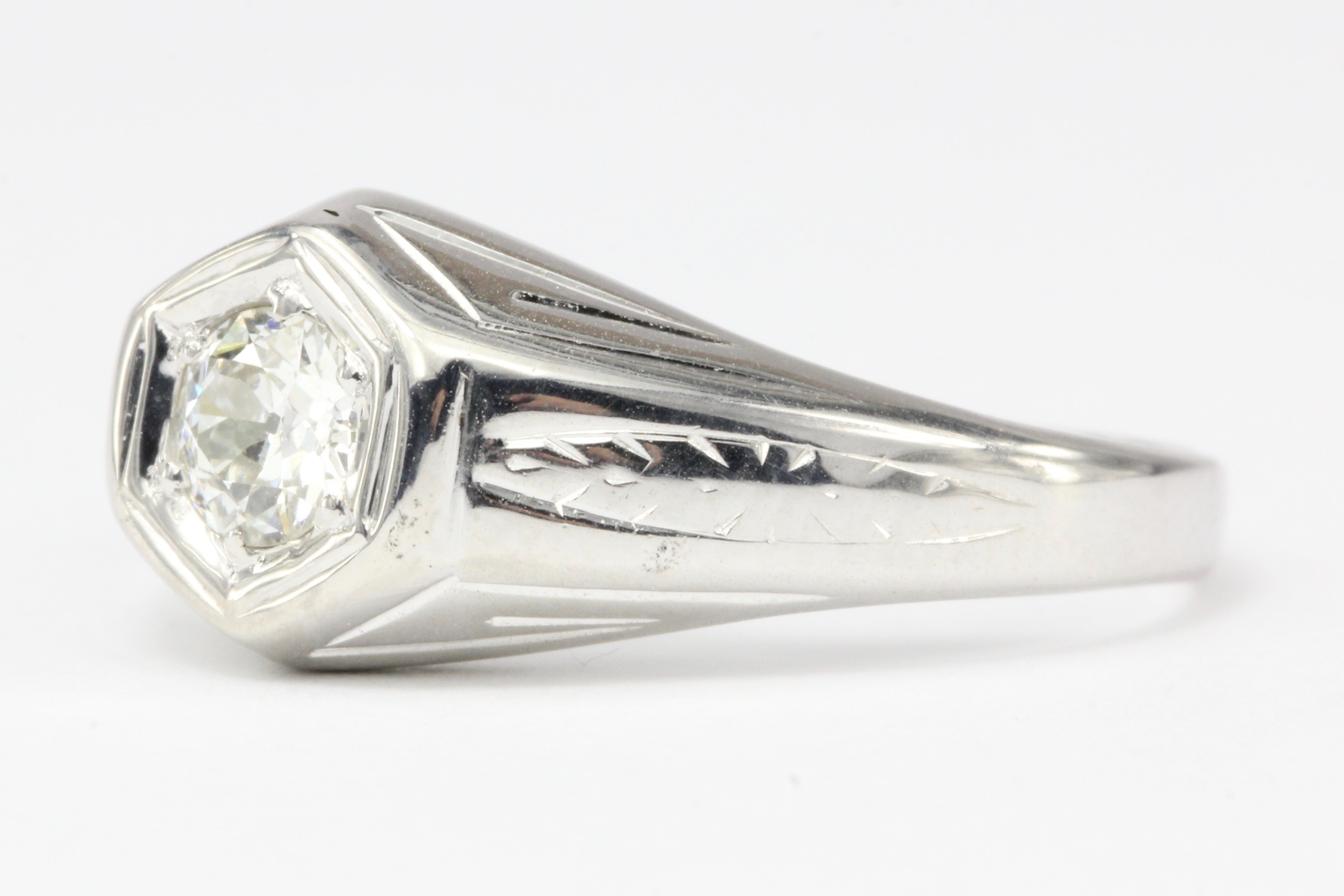 Art Deco 20K White Gold Old European Cut Diamond Ring Size 8 - Queen May