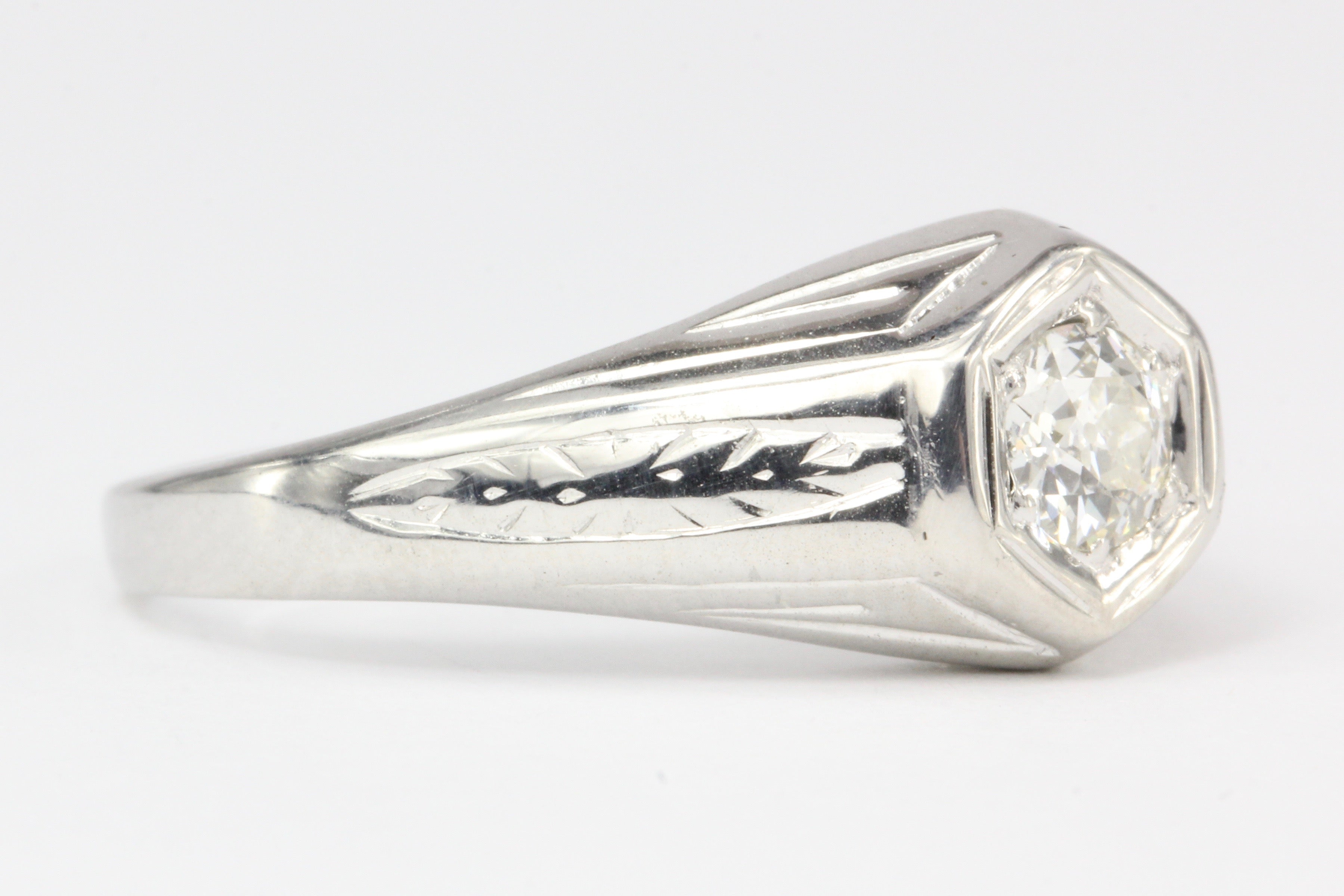 Art Deco 20K White Gold Old European Cut Diamond Ring Size 8 - Queen May