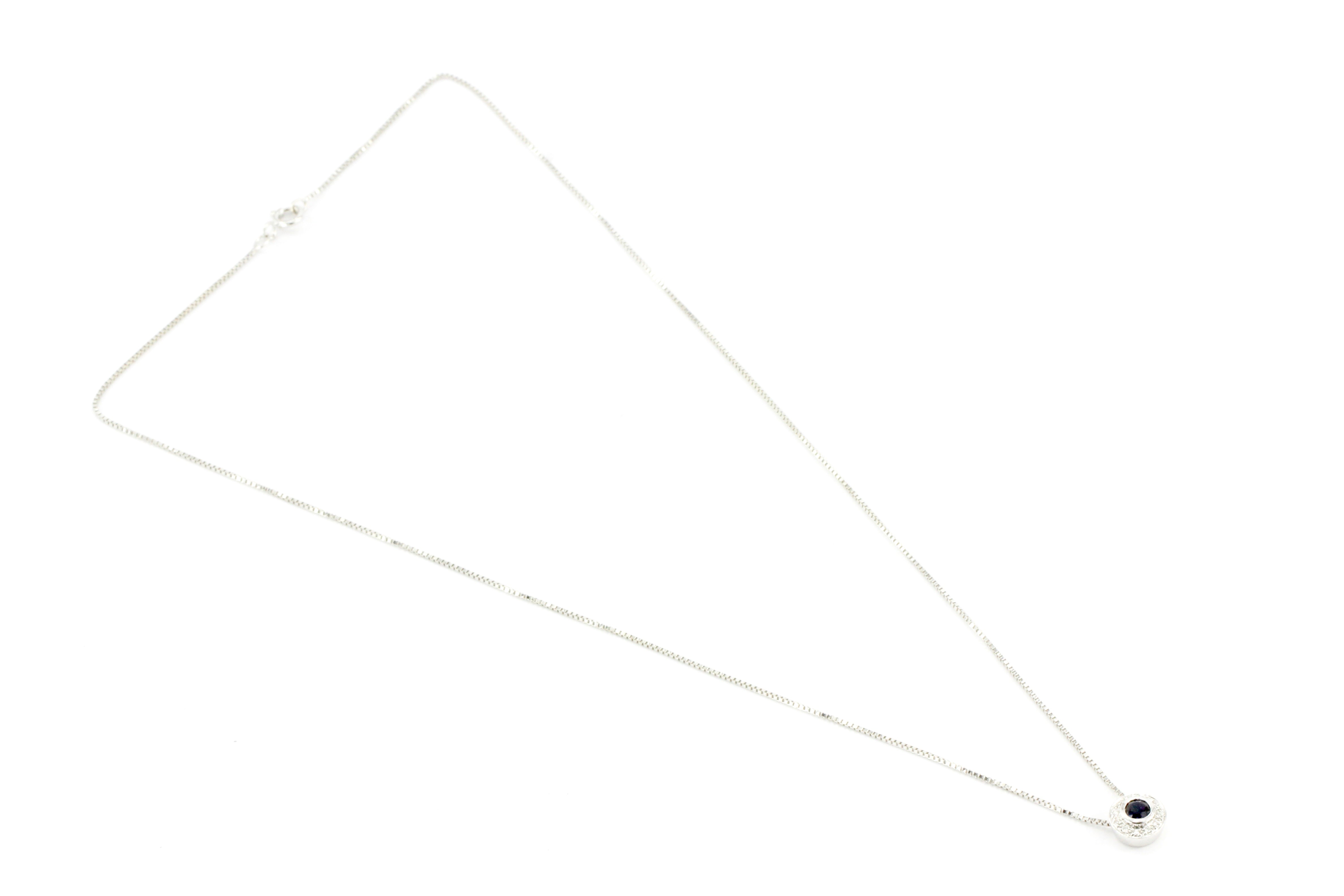 14K White Gold .3 CT Natural Sapphire and .1 CTW Diamond Pendant Necklace - Queen May