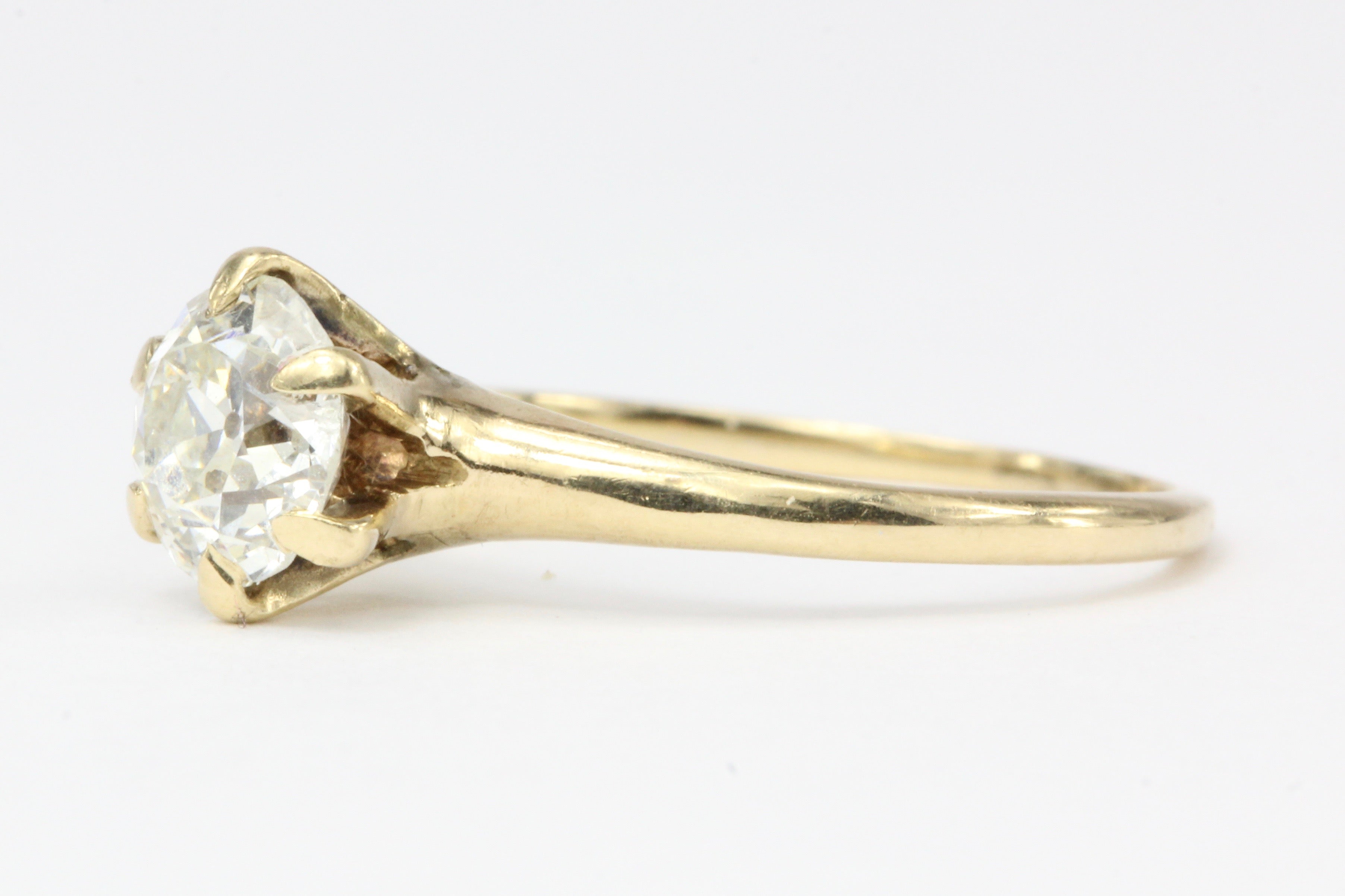Victorian 14K Yellow Gold .92 Carat Diamond Solitaire Engagement Ring Size 5.75 - Queen May