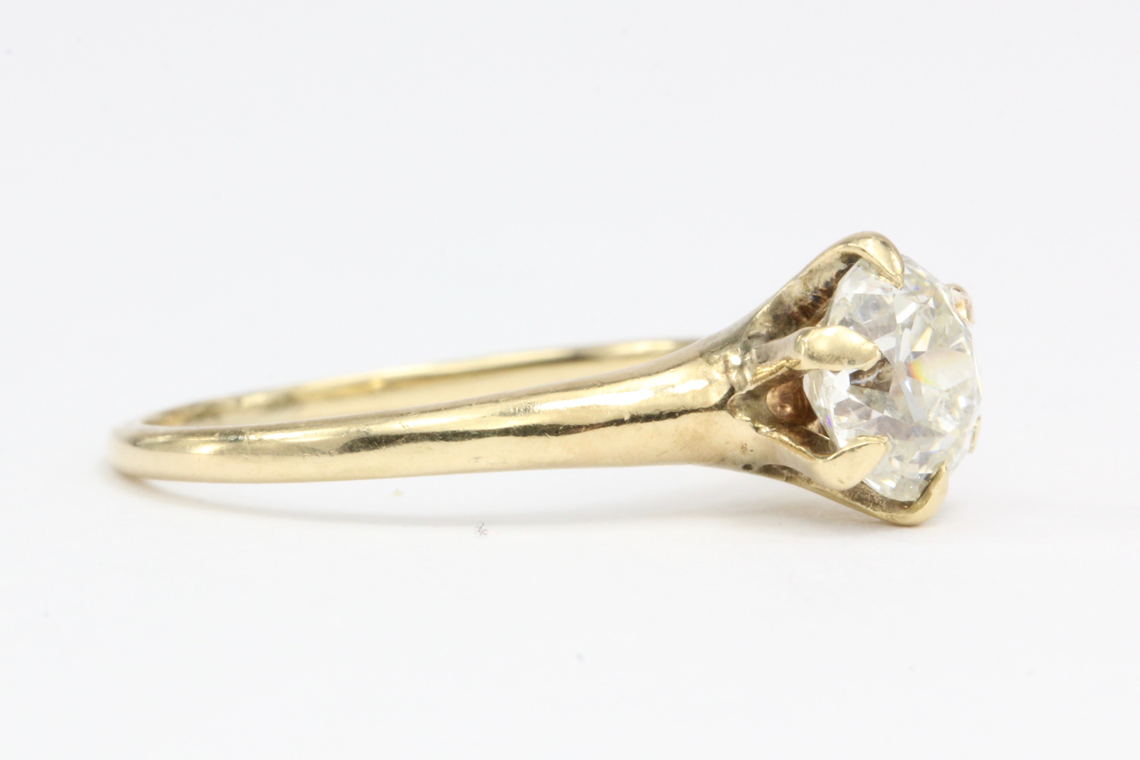 Victorian 14K Yellow Gold .92 Carat Diamond Solitaire Engagement Ring Size 5.75 - Queen May