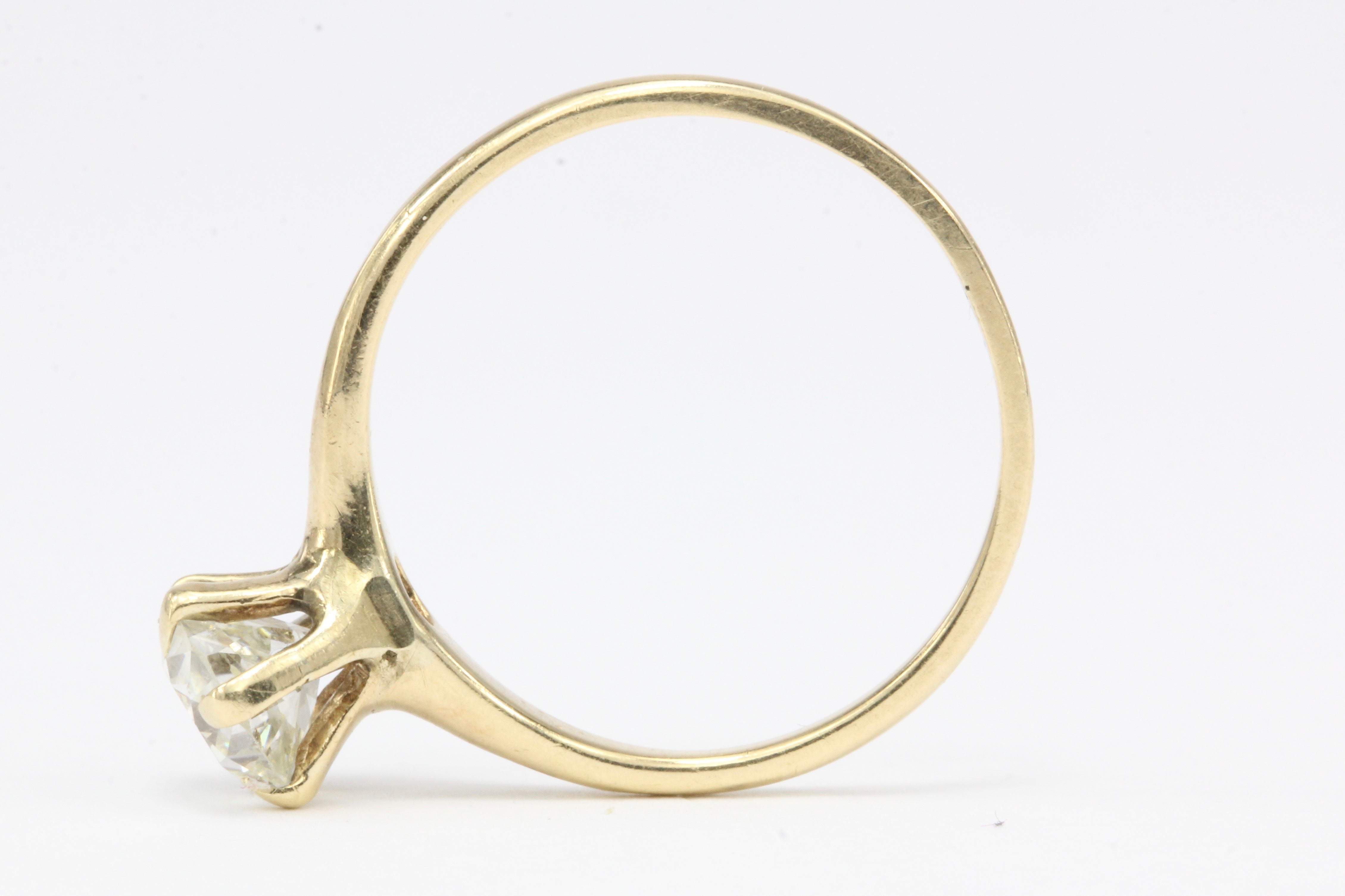 Victorian 14K Yellow Gold .92 Carat Diamond Solitaire Engagement Ring Size 5.75 - Queen May