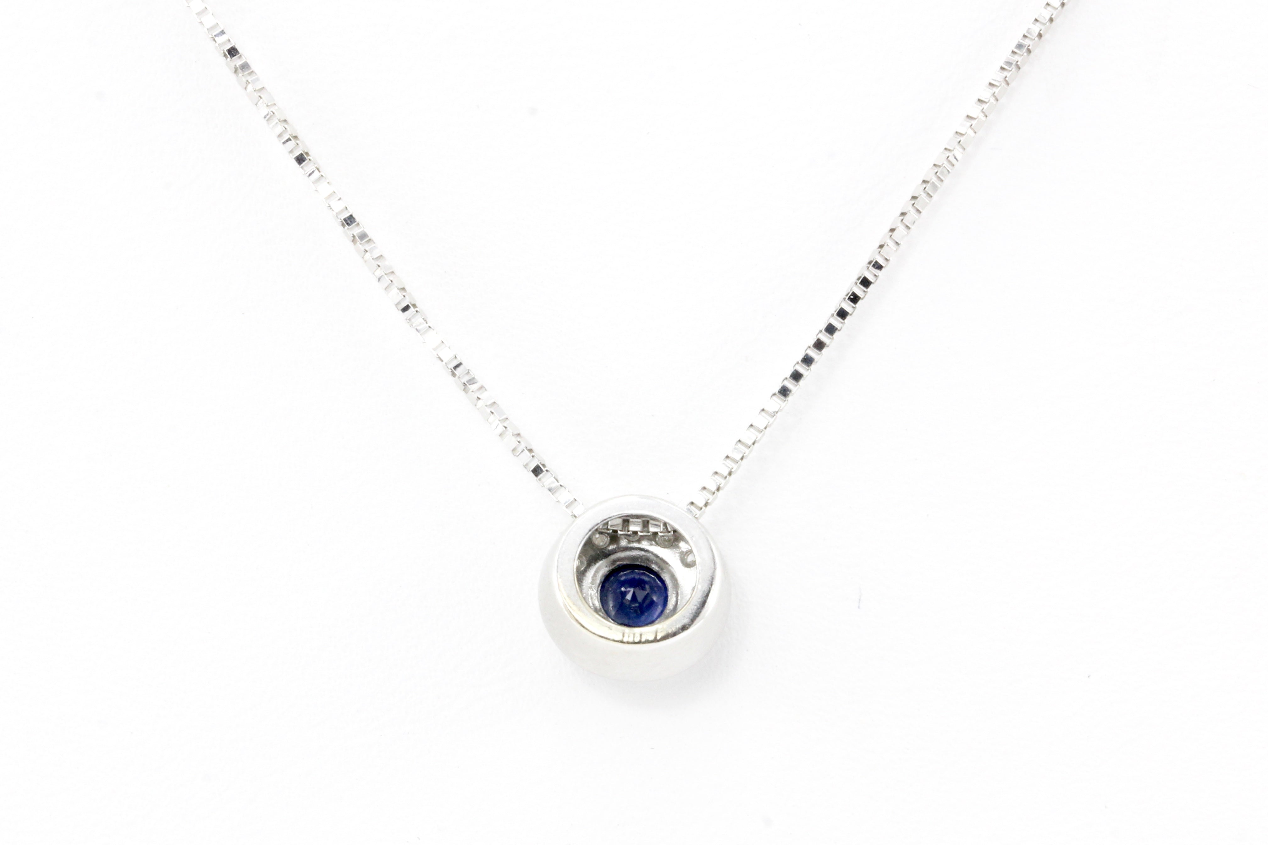 14K White Gold .3 CT Natural Sapphire and .1 CTW Diamond Pendant Necklace - Queen May