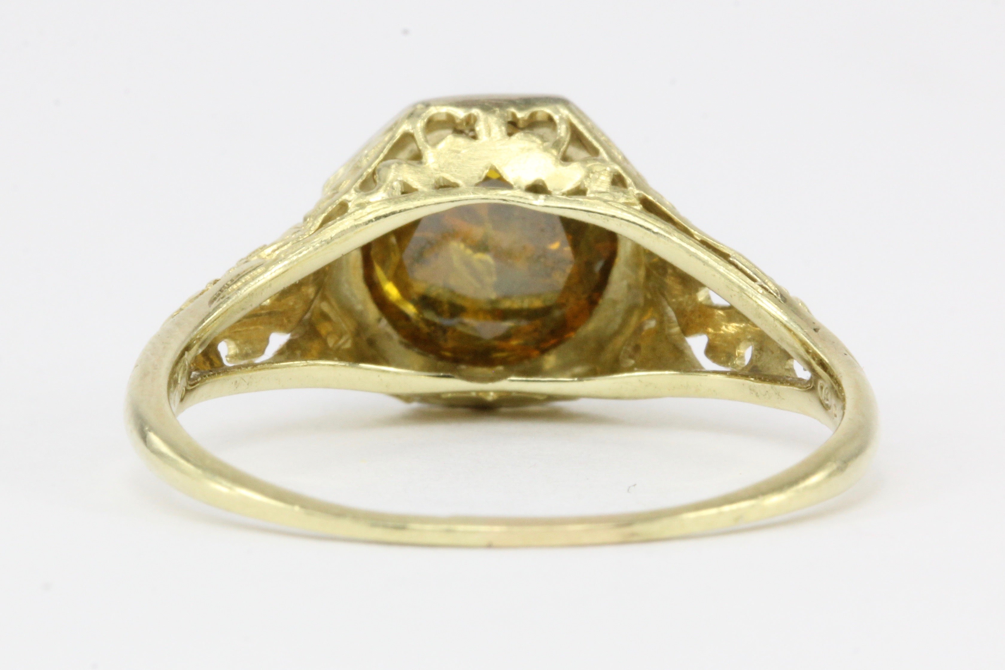 Platinum & 14K Yellow Gold Art Deco Setting with Upside Down Set 2 CT Fancy Yellow Orange Diamond Ring - Queen May