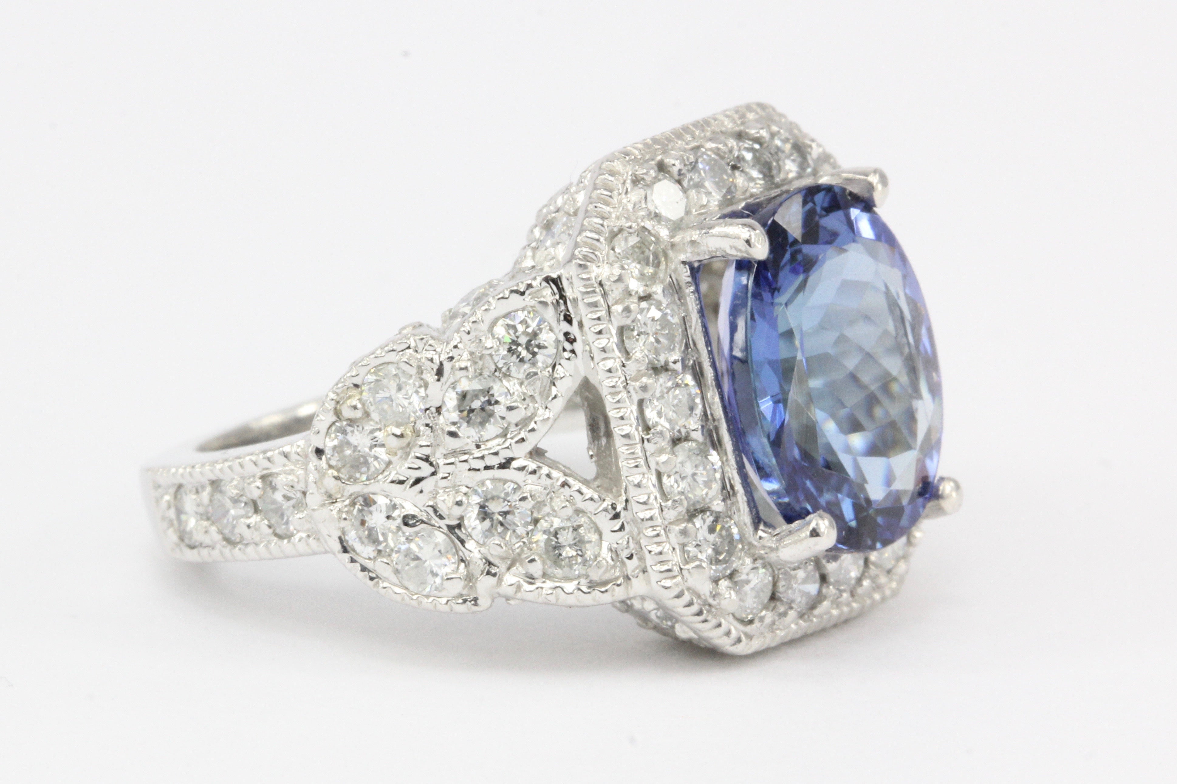 14K White Gold 5 Carat Tanzanite and 2.5 CTW Diamond Ring - Queen May