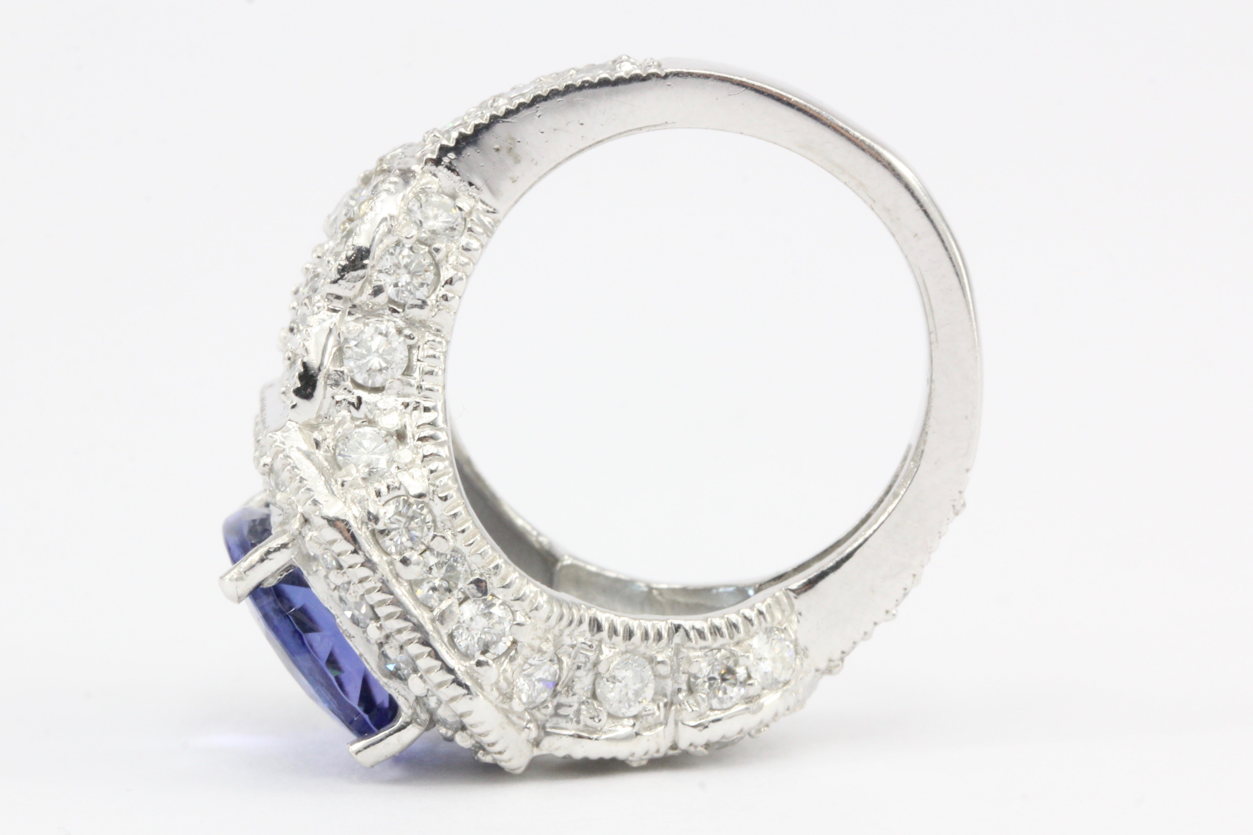 14K White Gold 5 Carat Tanzanite and 2.5 CTW Diamond Ring - Queen May