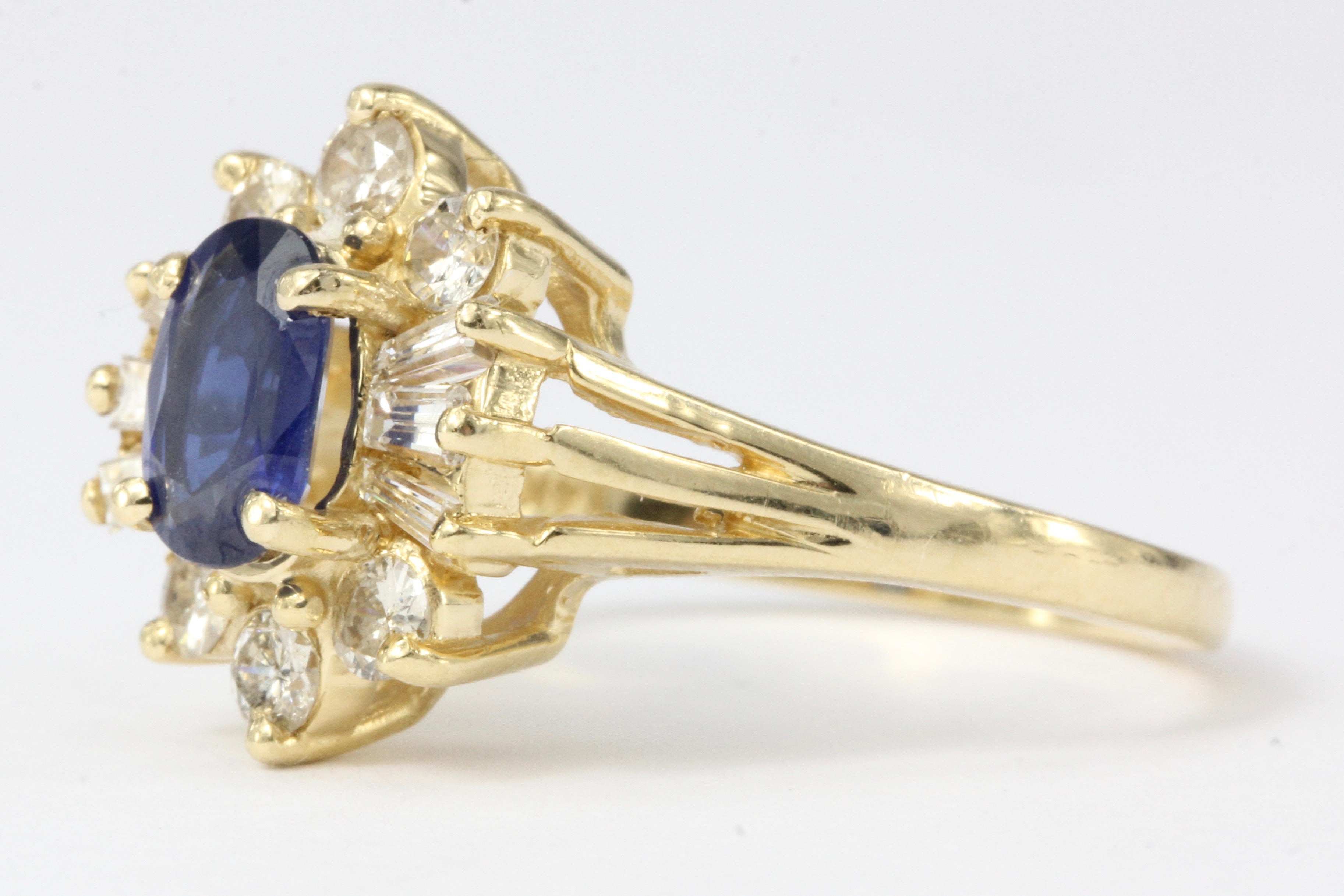 14K Yellow Gold .80 Carat Natural Sapphire and Diamond Halo Ring - Queen May