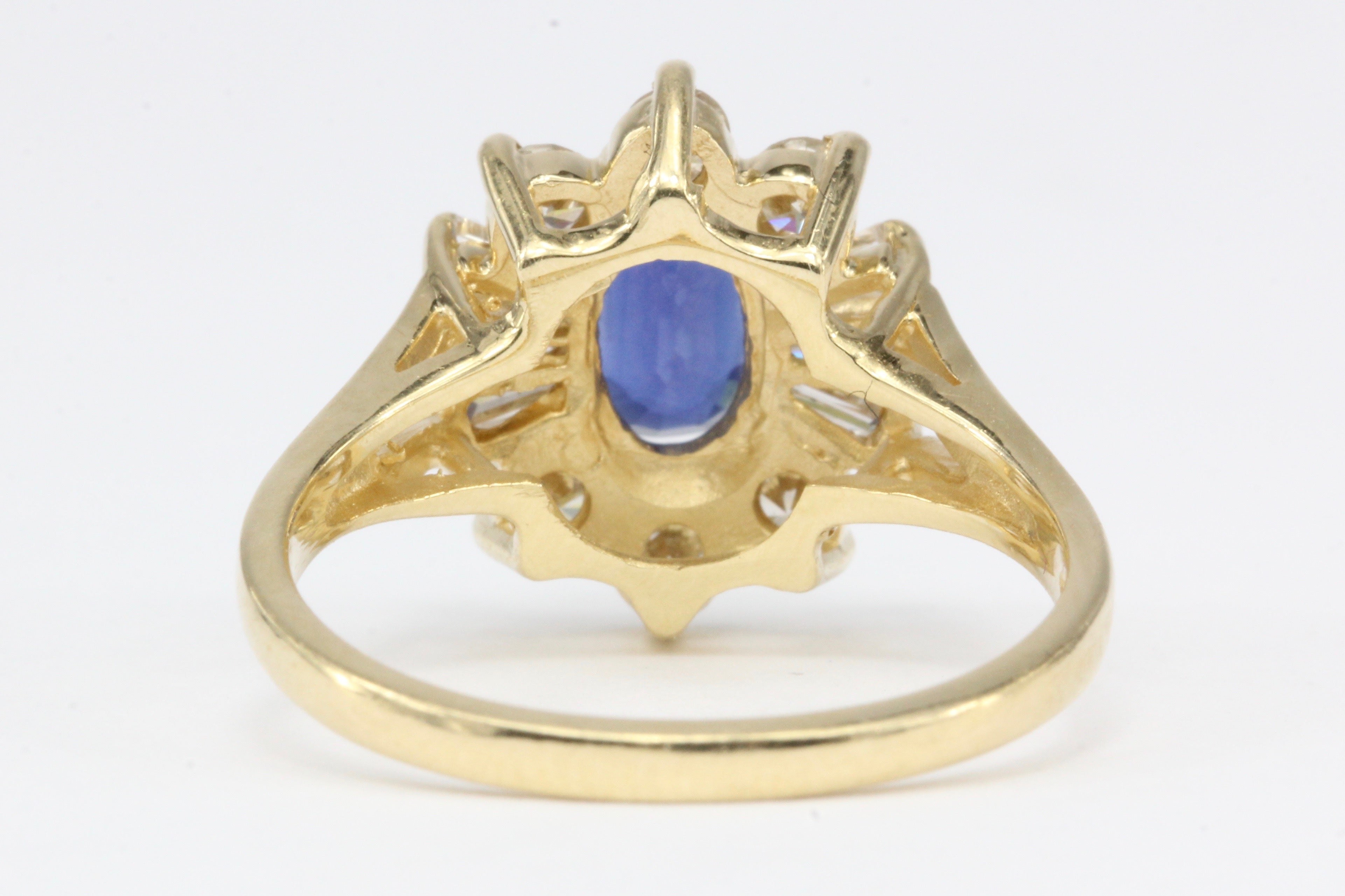 14K Yellow Gold .80 Carat Natural Sapphire and Diamond Halo Ring - Queen May