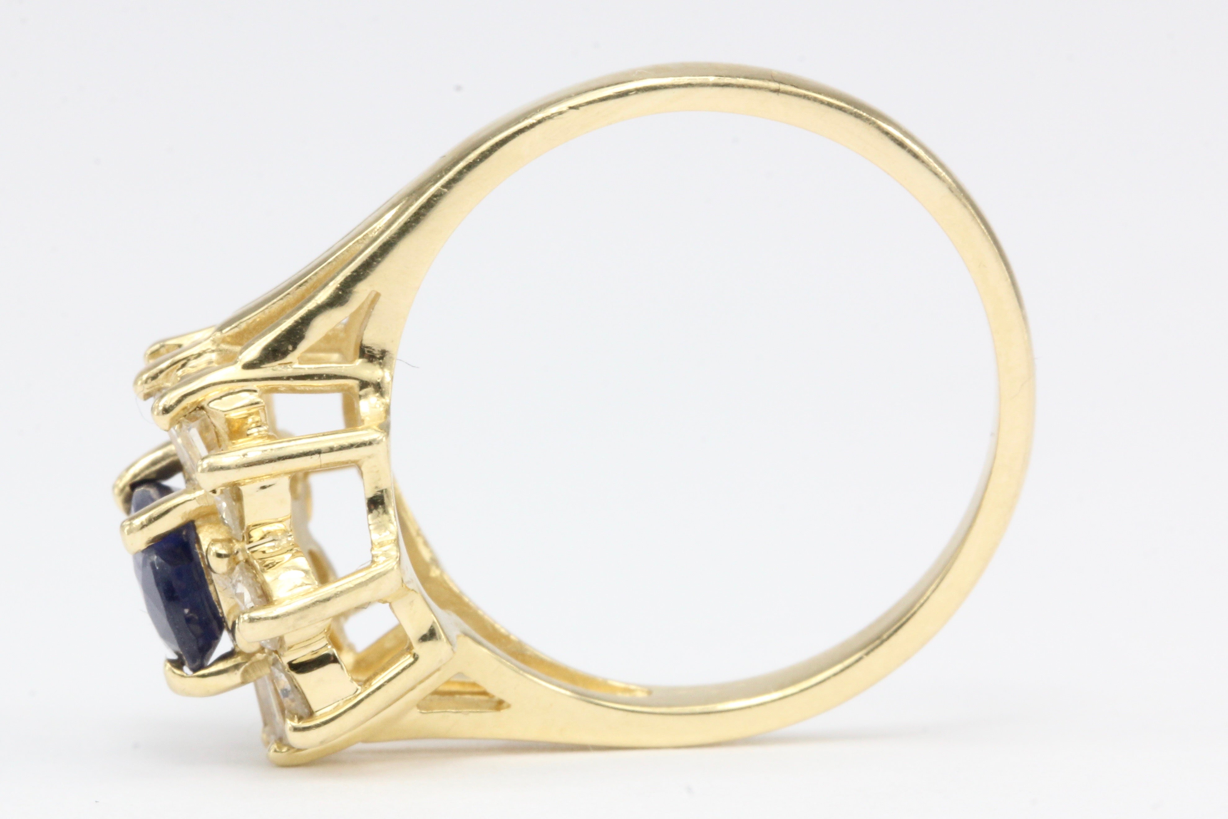 14K Yellow Gold .80 Carat Natural Sapphire and Diamond Halo Ring - Queen May