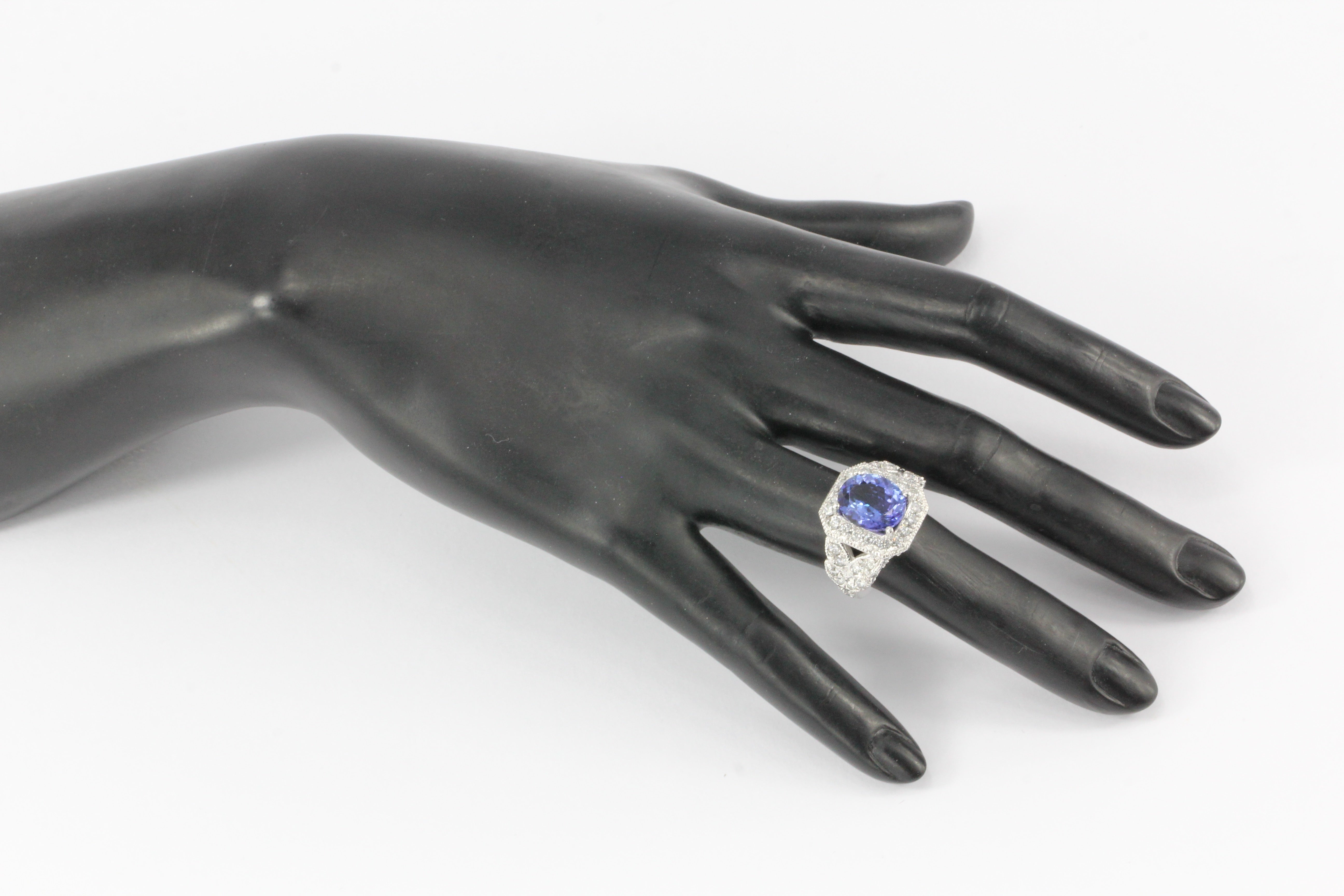 14K White Gold 5 Carat Tanzanite and 2.5 CTW Diamond Ring - Queen May