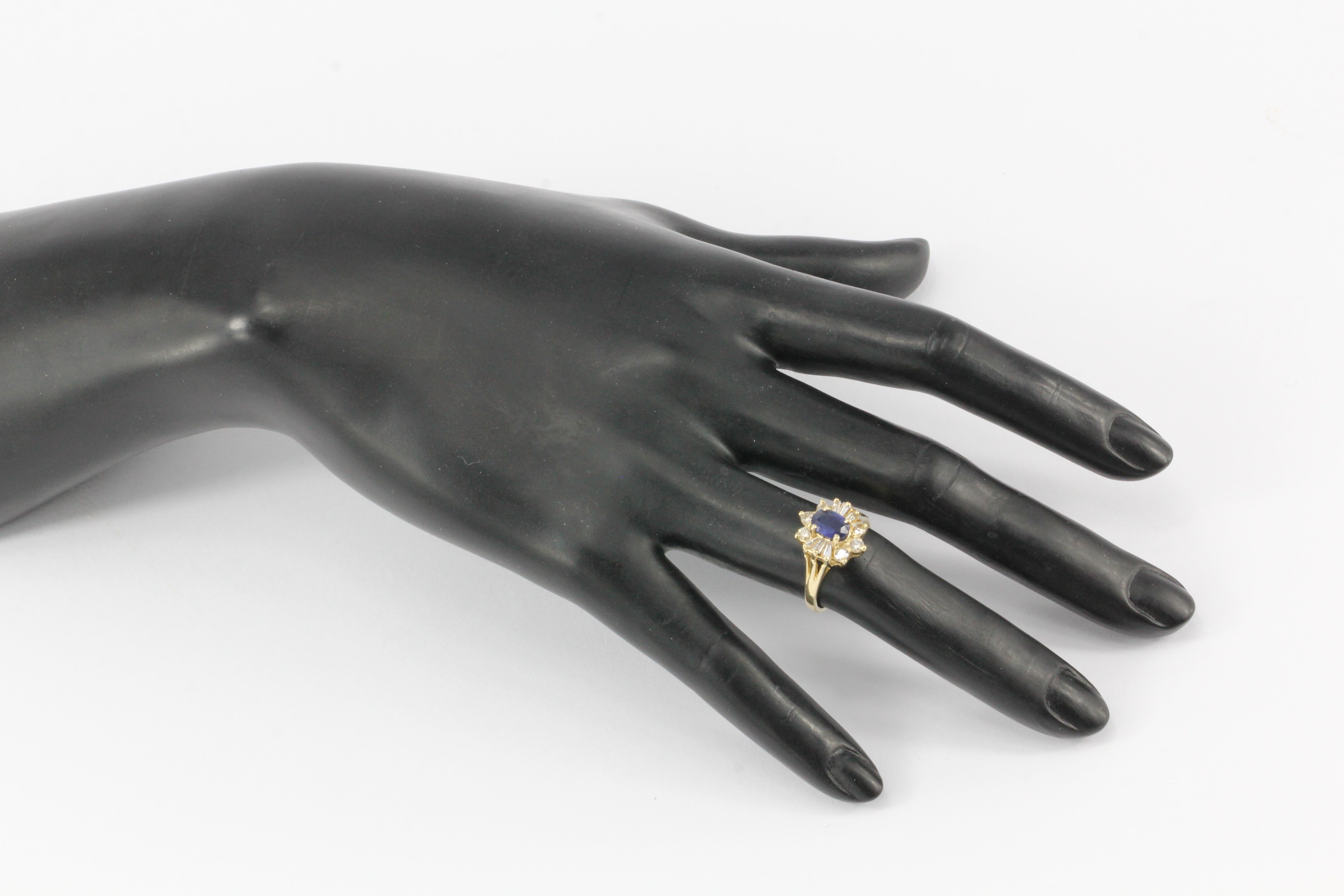 14K Yellow Gold .80 Carat Natural Sapphire and Diamond Halo Ring - Queen May