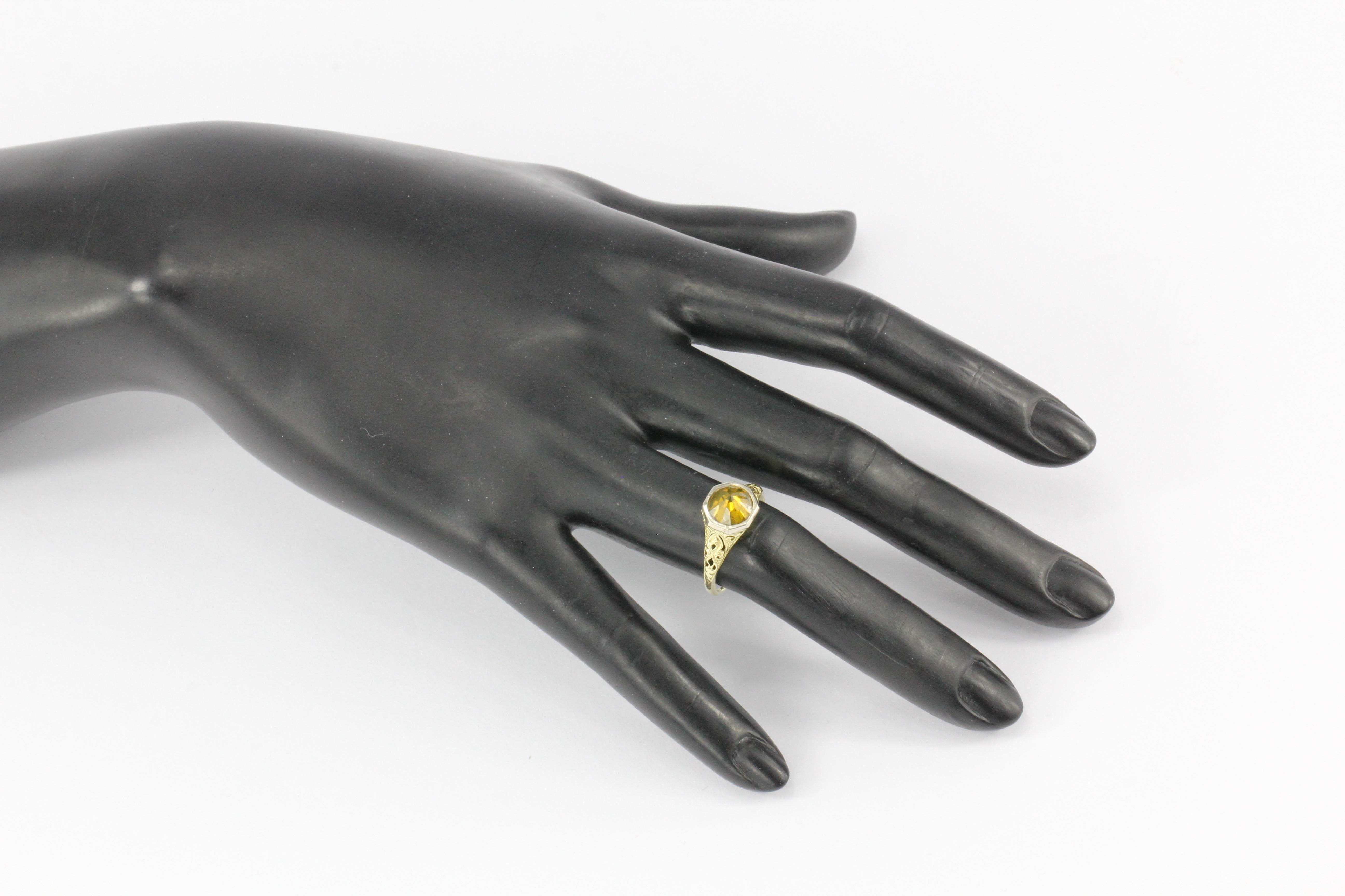 Platinum & 14K Yellow Gold Art Deco Setting with Upside Down Set 2 CT Fancy Yellow Orange Diamond Ring - Queen May