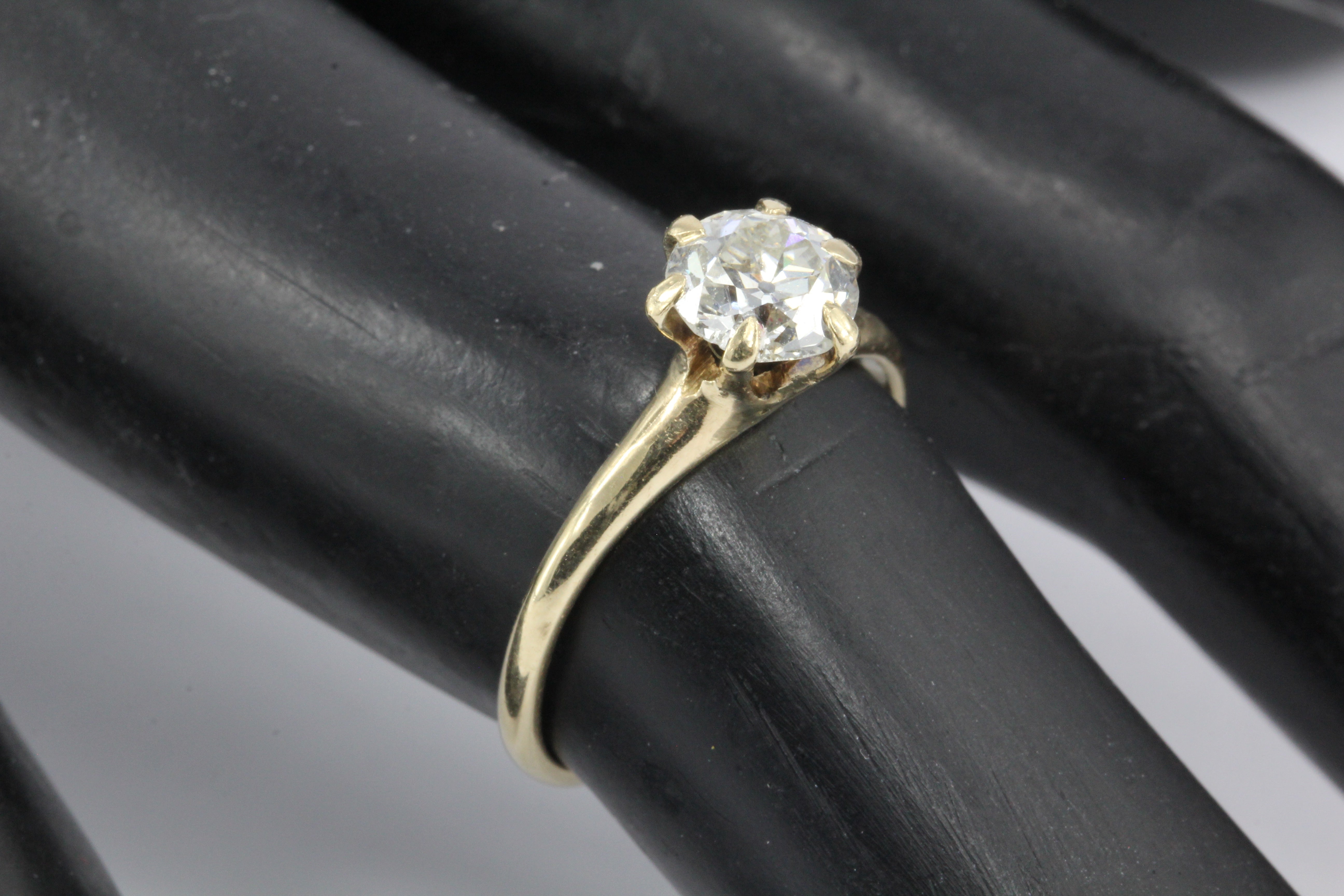 Victorian 14K Yellow Gold .92 Carat Diamond Solitaire Engagement Ring Size 5.75 - Queen May