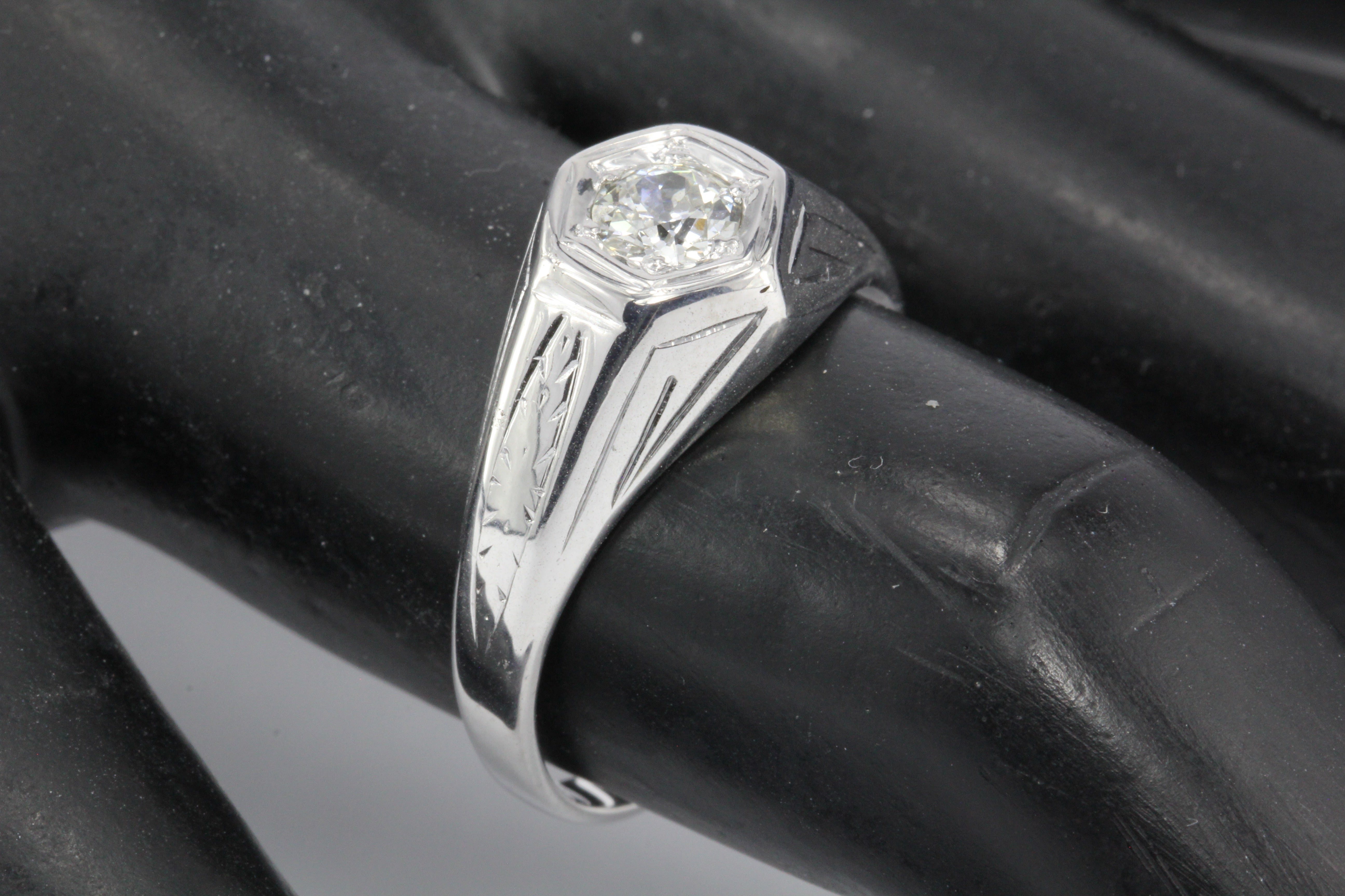 Art Deco 20K White Gold Old European Cut Diamond Ring Size 8 - Queen May