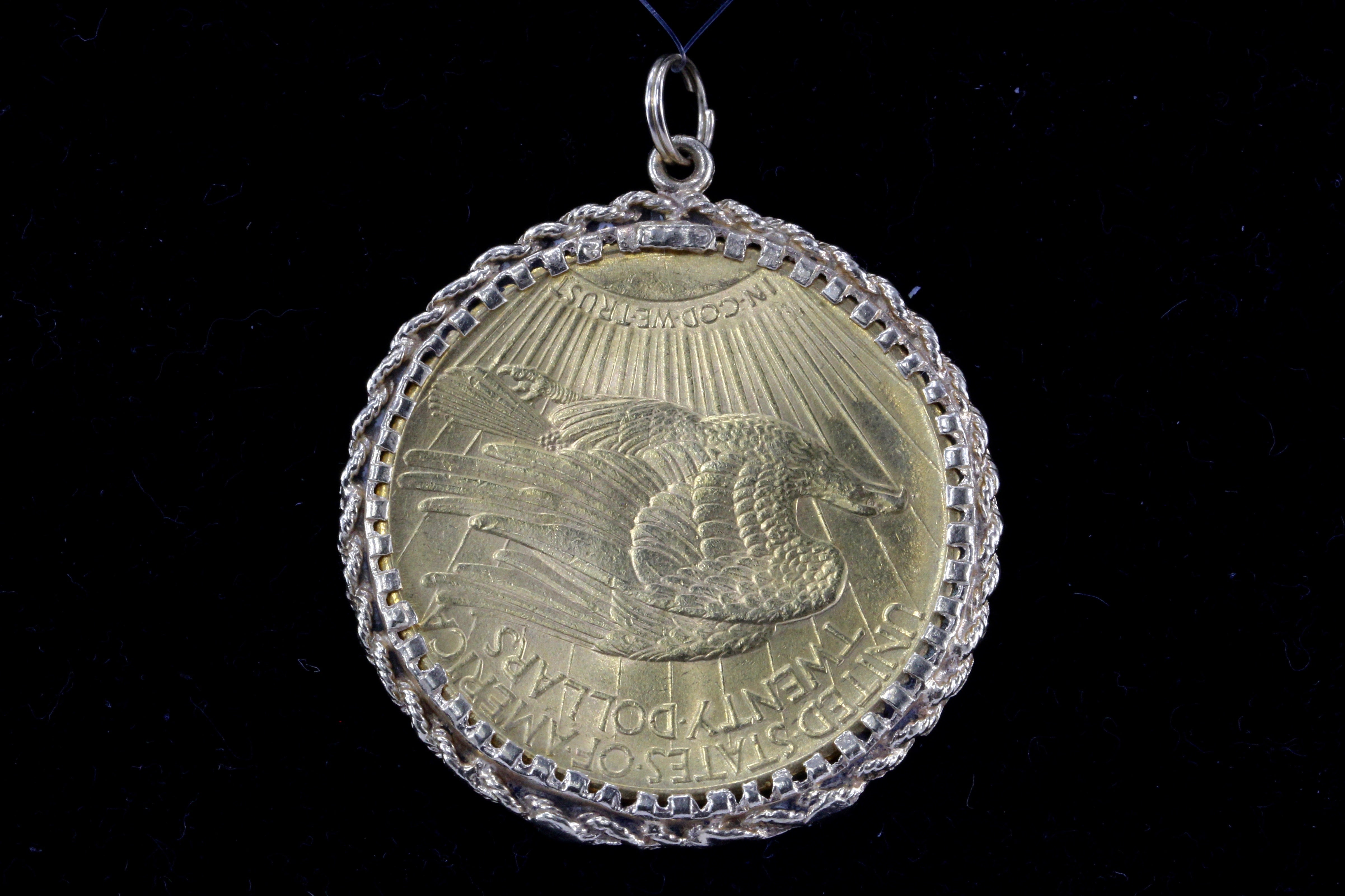 1915 Twenty Dollar Gold St. Gaudens Double Eagle Coin in Custom 14K Yellow Gold Bezel - Queen May