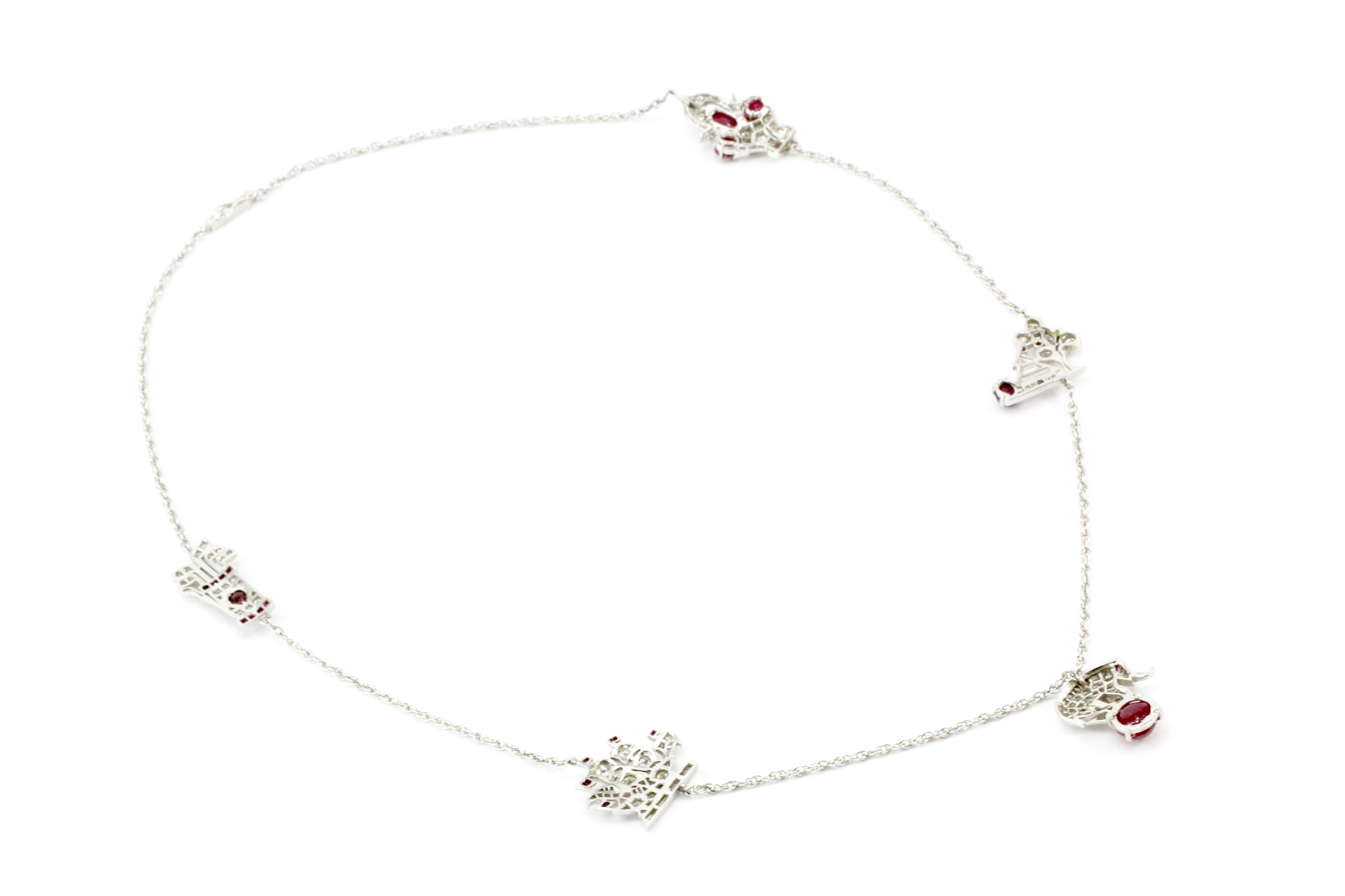 Art Deco White Gold & Platinum Diamond & Ruby Station Necklace c.1920's - Queen May