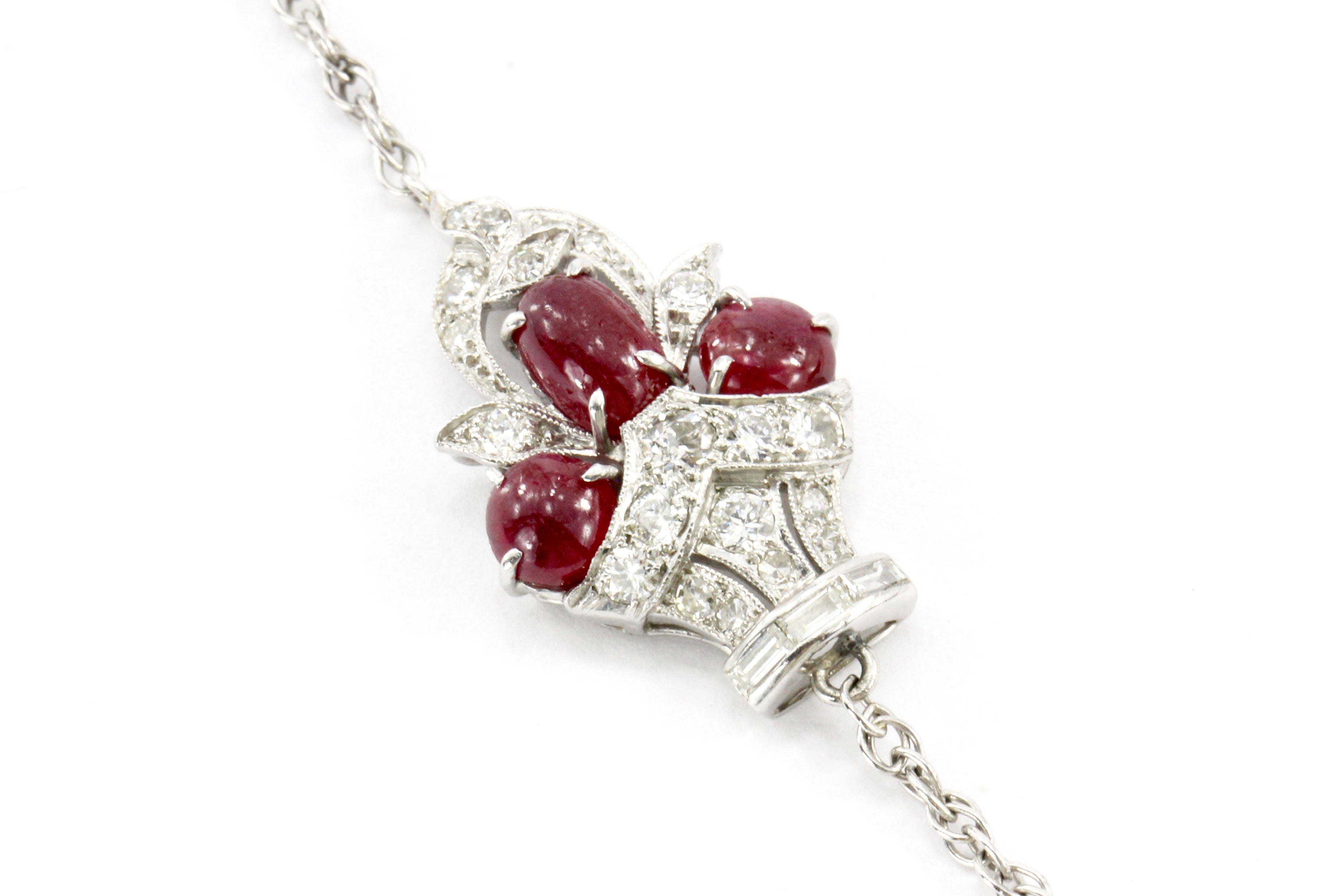 Art Deco White Gold & Platinum Diamond & Ruby Station Necklace c.1920's - Queen May