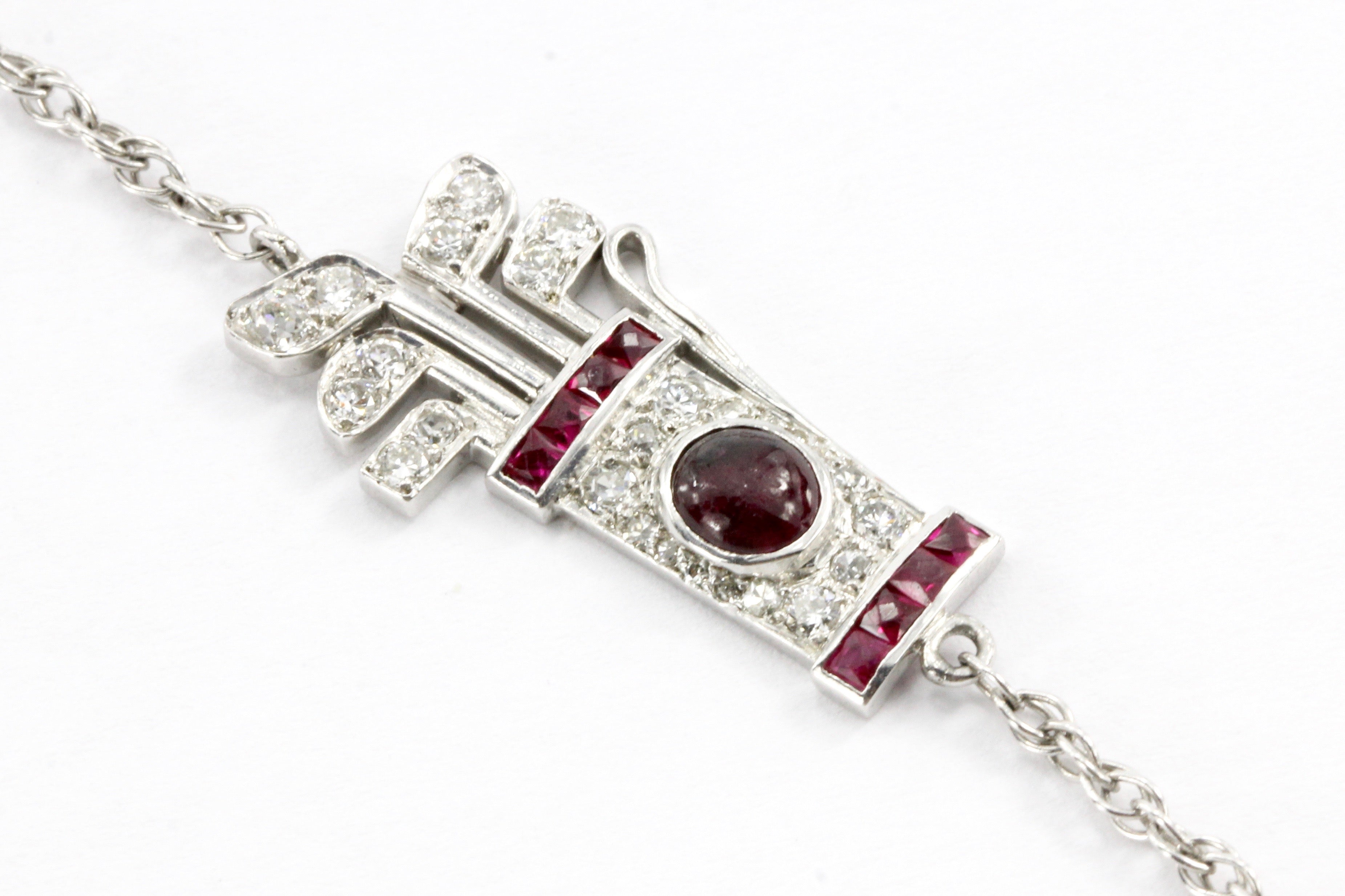 Art Deco White Gold & Platinum Diamond & Ruby Station Necklace c.1920's - Queen May
