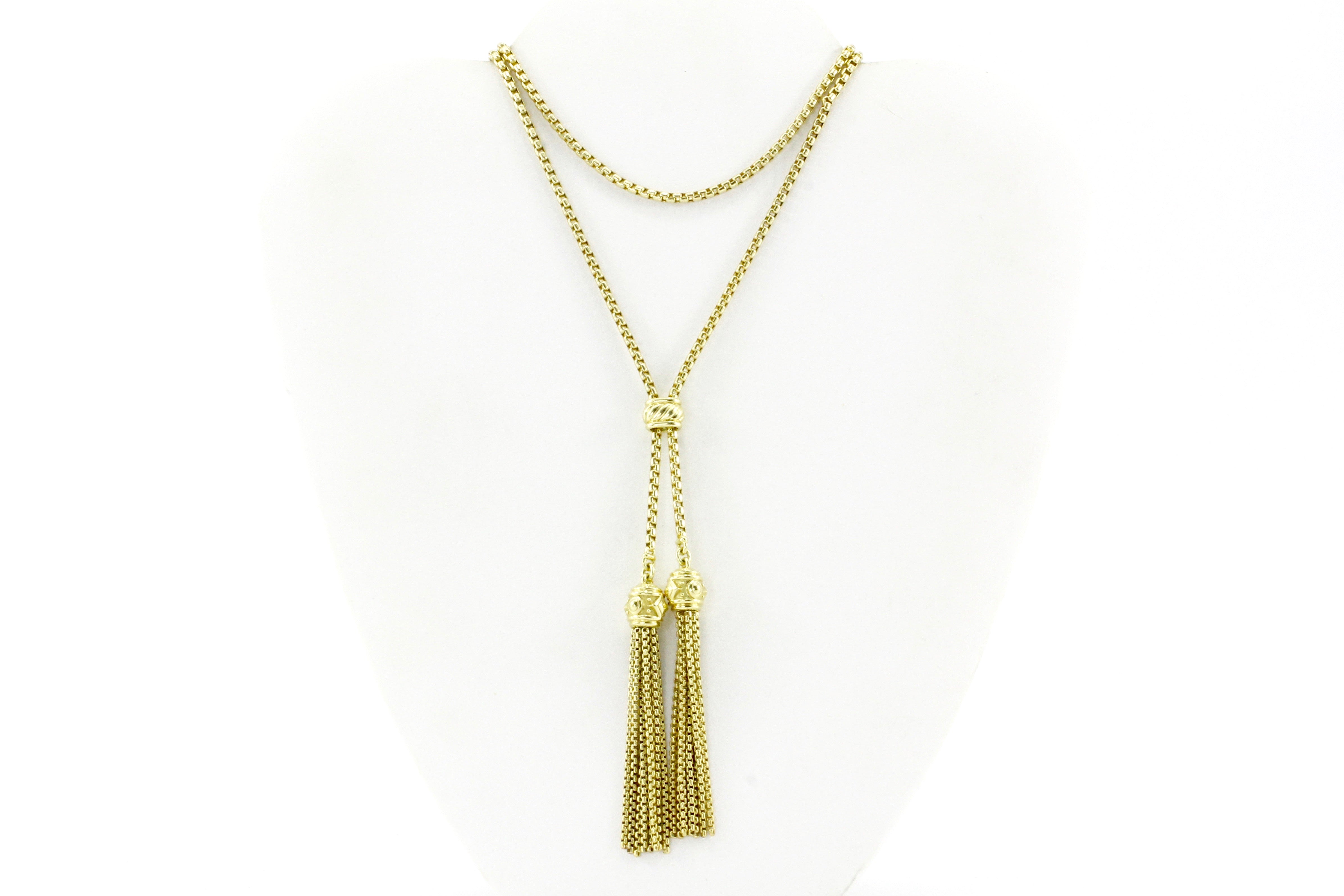 David Yurman Renaissance Tassel Necklace 18K Gold Chain Collection 40 inch - Queen May