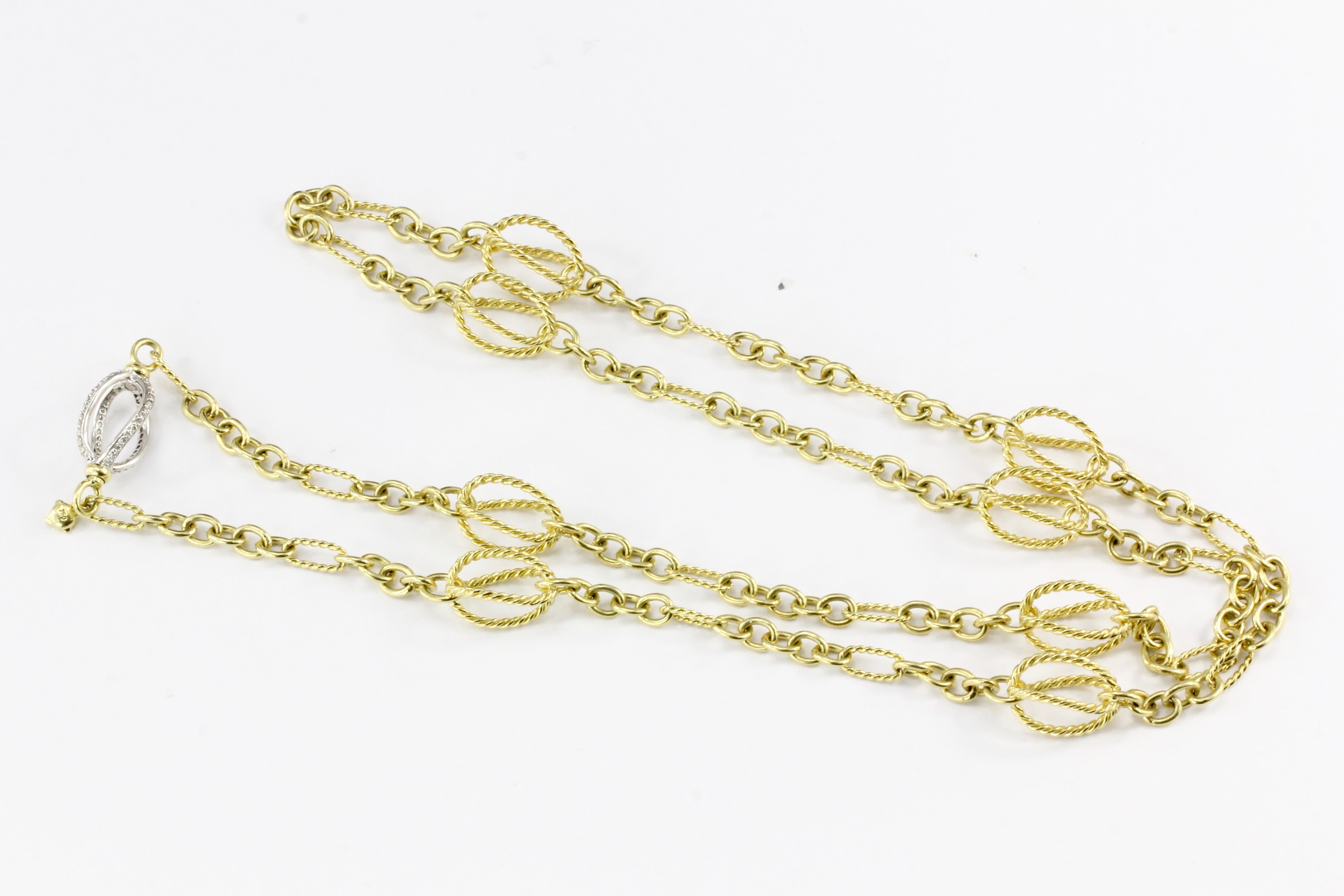 Rare David Yurman 18K White and Yellow Gold Diamond Spiral Link Necklace 32" - Queen May