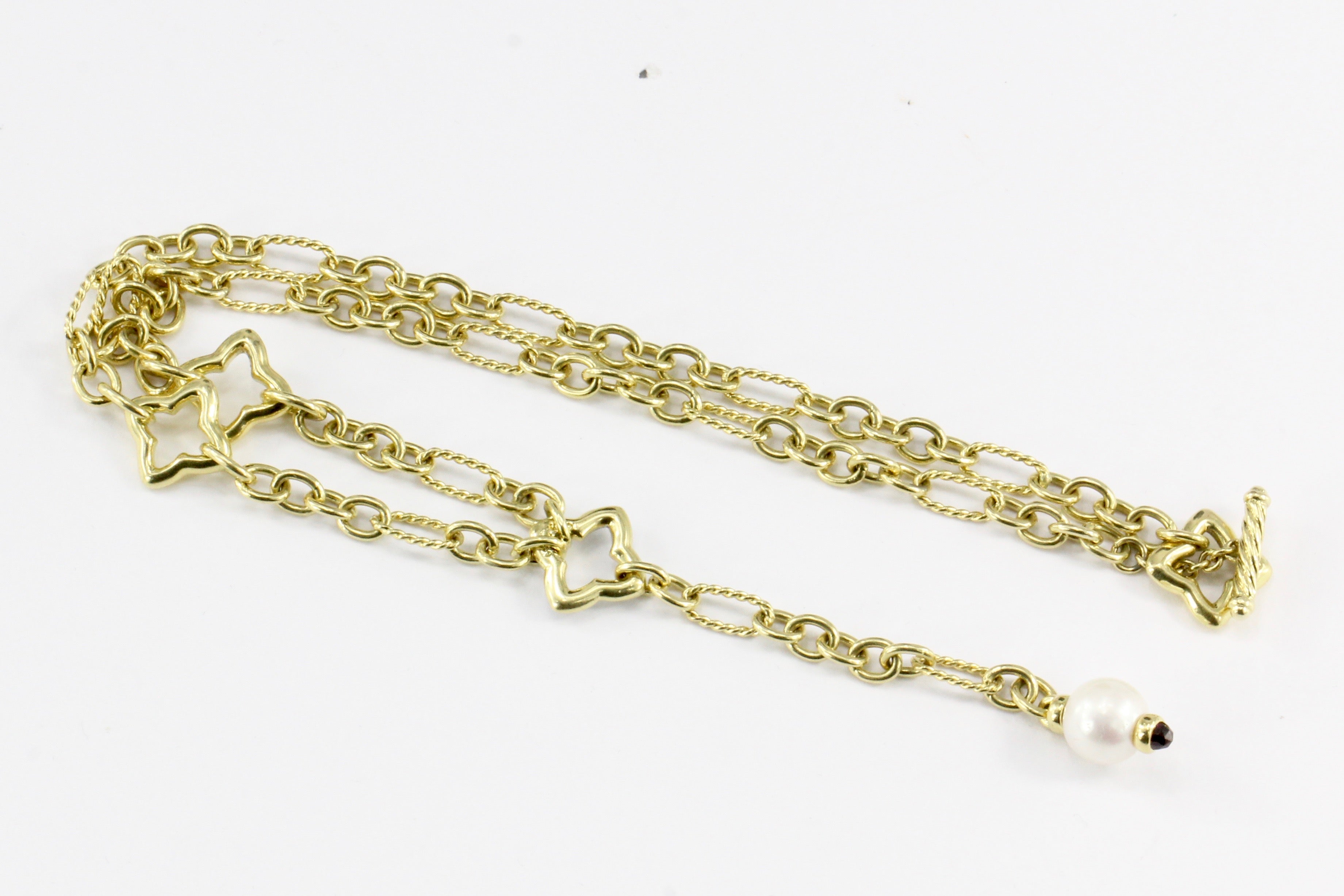 David Yurman 18K Yellow Gold and Pearl Quatrefoil Link Drop Necklace - Queen May
