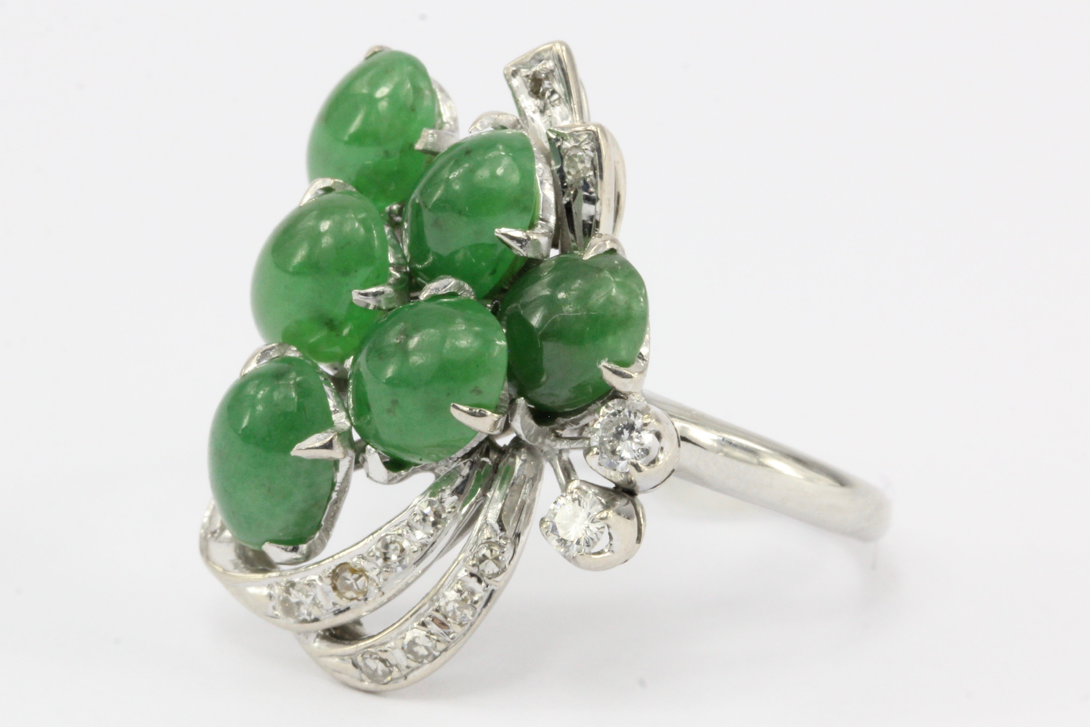 Platinum Diamond & Hydrogrossular Garnet Cabochon Ring Size 7.25 - Queen May