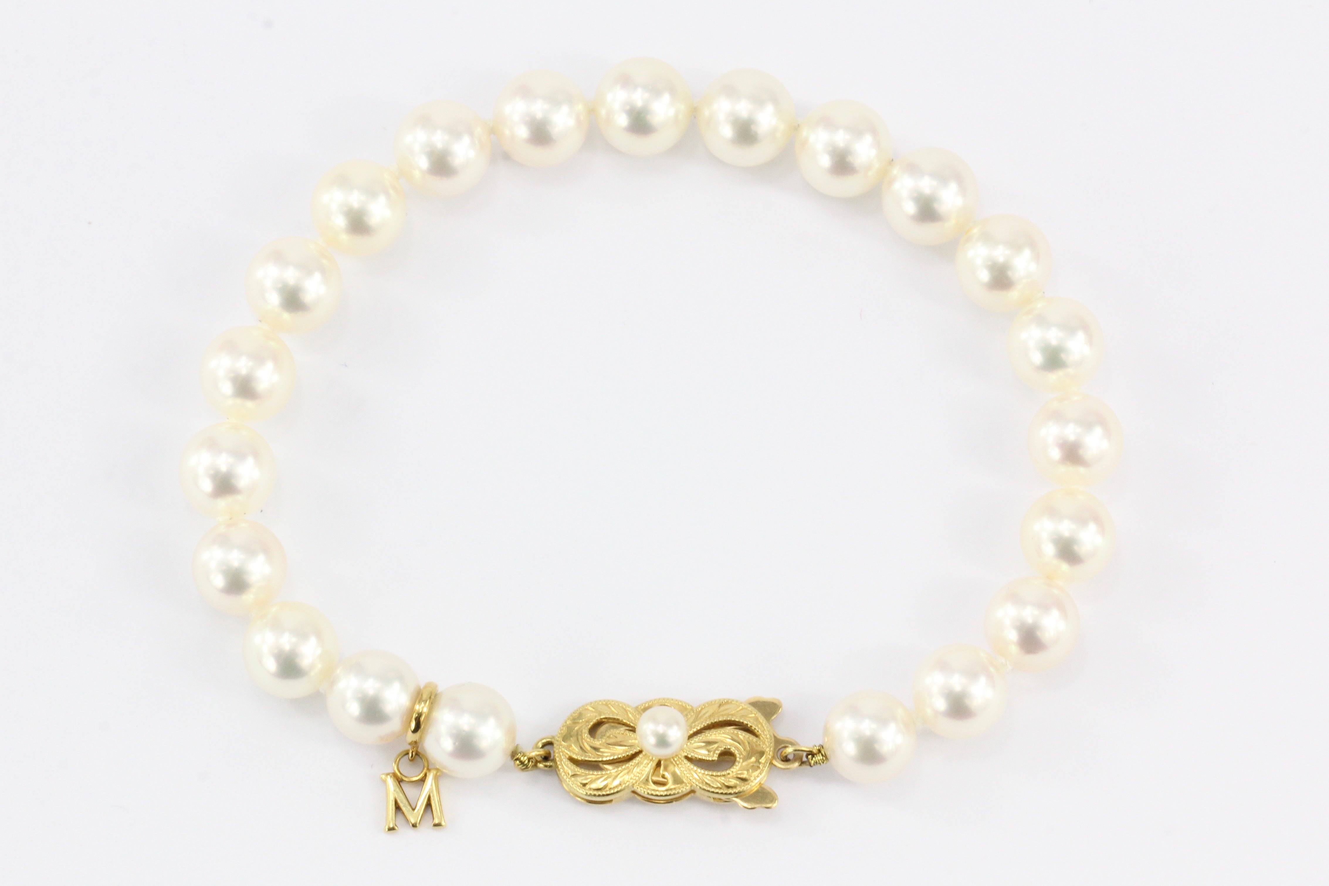Mikimoto 18K Yellow Gold 7.5x7mm A+ Grade Pearl Bracelet - Queen May