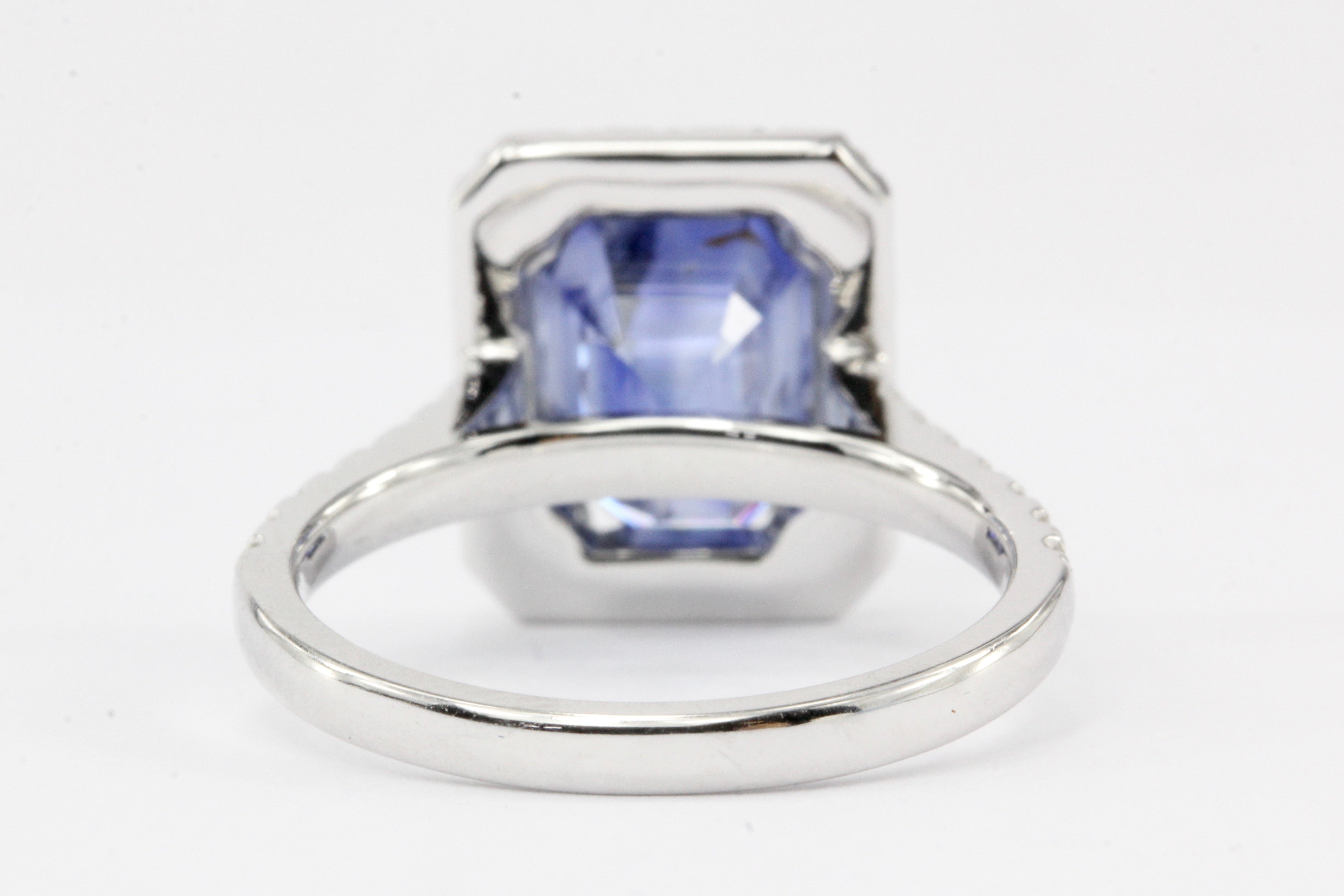 14K White Gold 3.97 Carat Natural Blue Sapphire and Diamond Halo Ring - Queen May