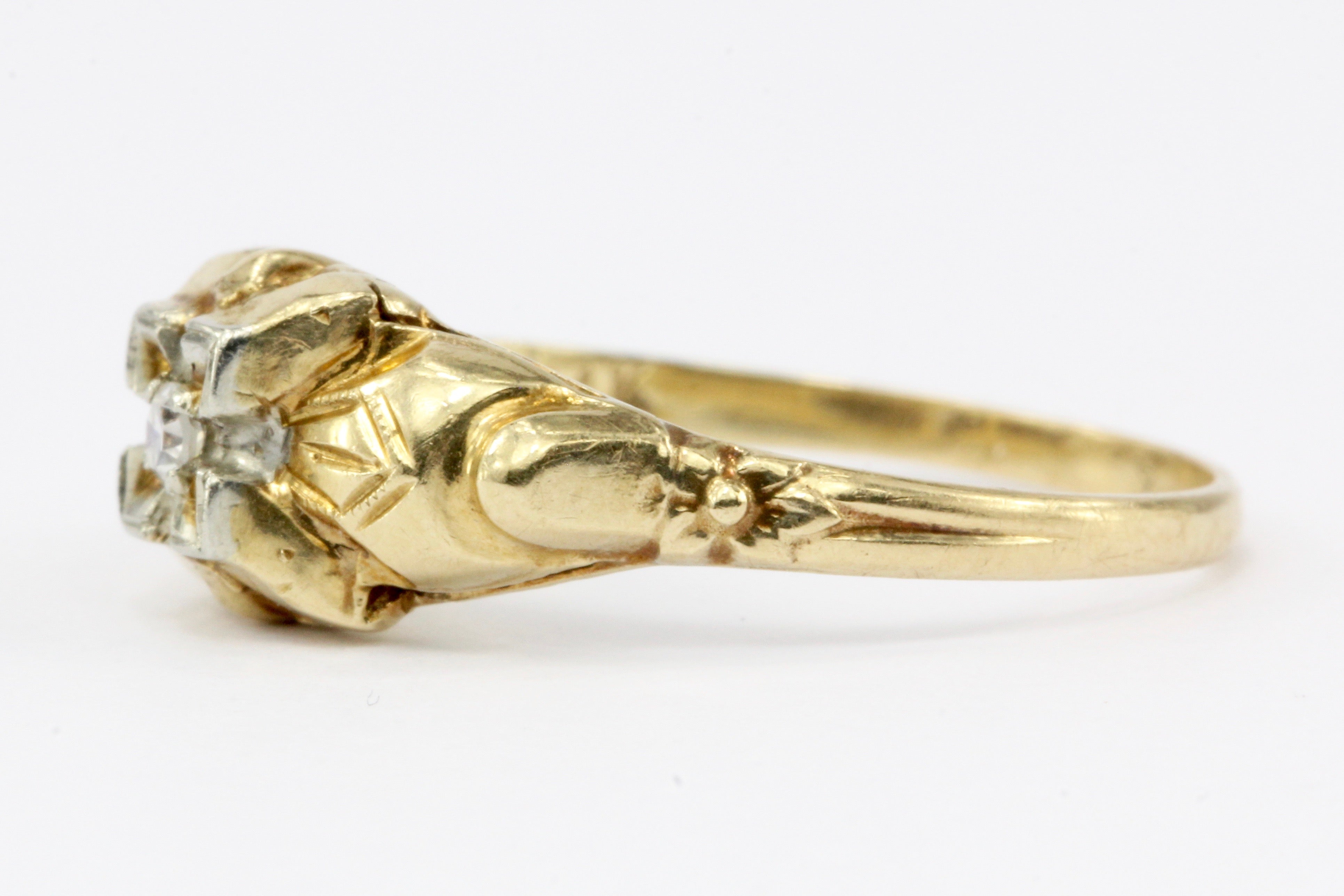 Antique Art Deco 14K Gold & Diamond Engagement Ring Size 5.5 - Queen May