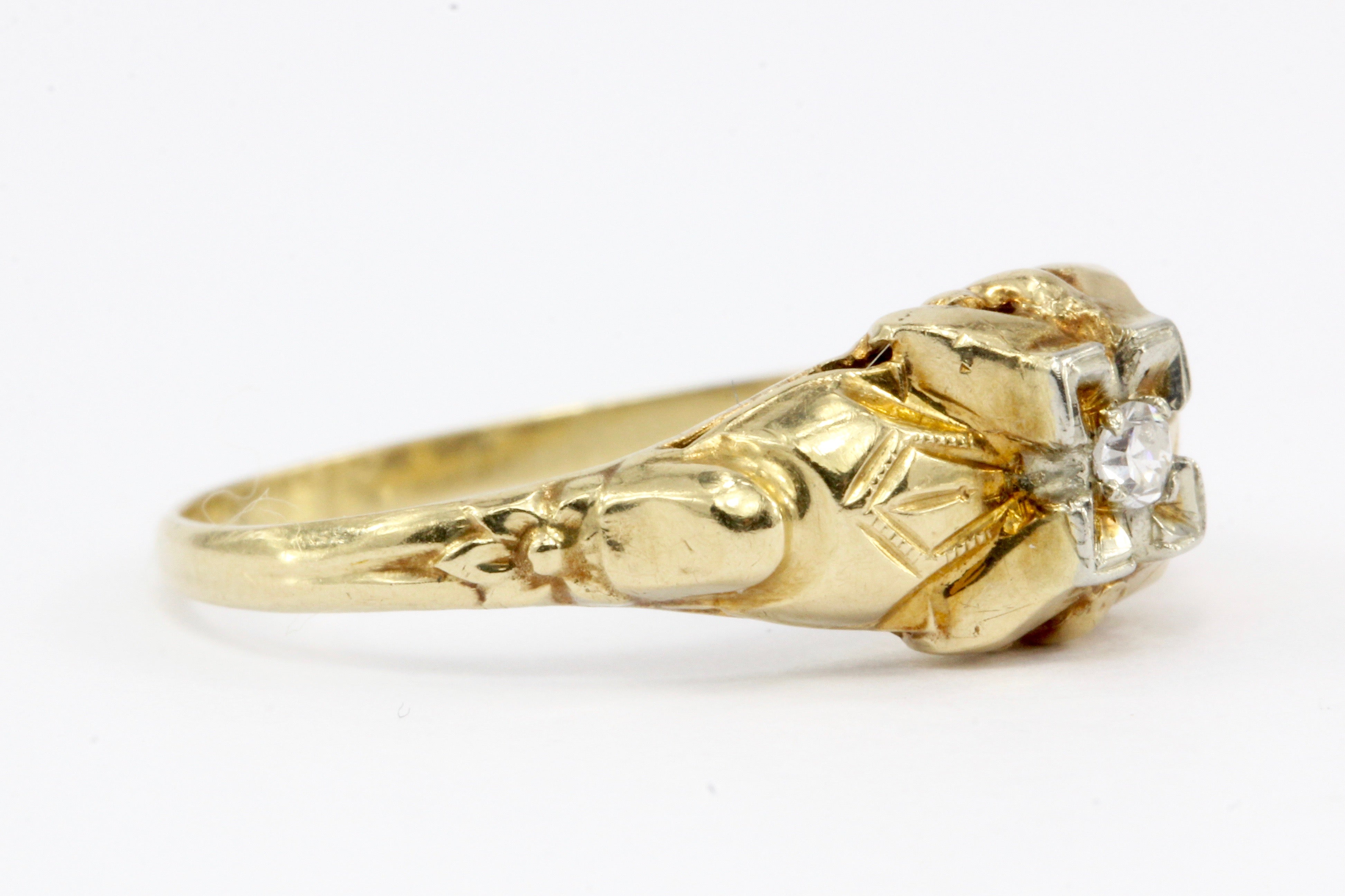 Antique Art Deco 14K Gold & Diamond Engagement Ring Size 5.5 - Queen May