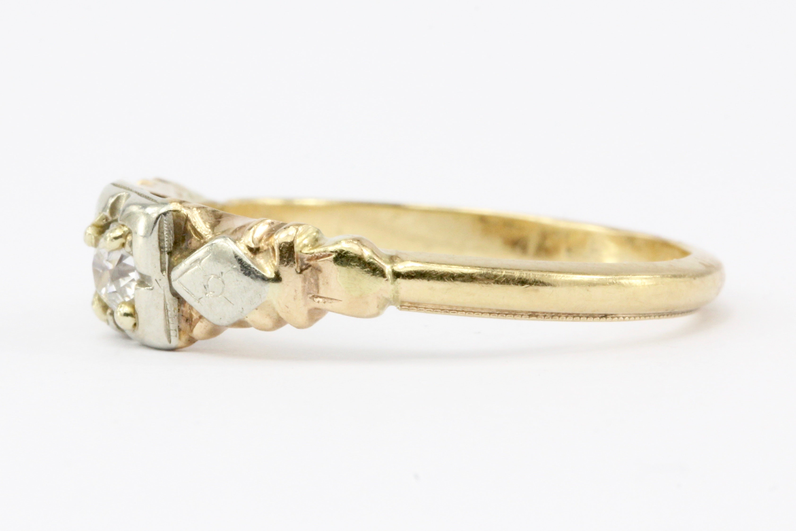 Antique Old European Cut Diamond 14K Gold Low Profile Engagement Ring Size 6.5 - Queen May