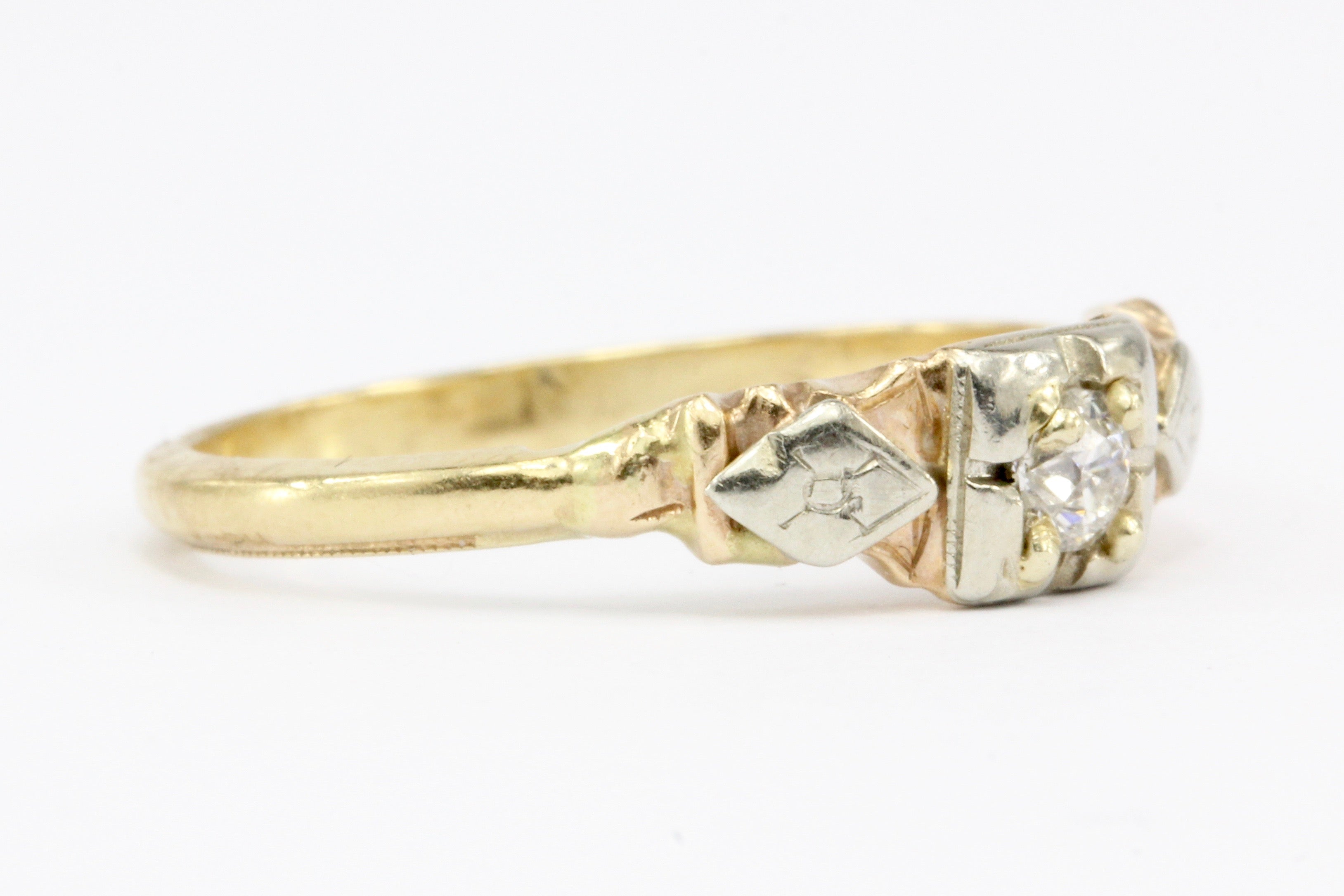 Antique Old European Cut Diamond 14K Gold Low Profile Engagement Ring Size 6.5 - Queen May