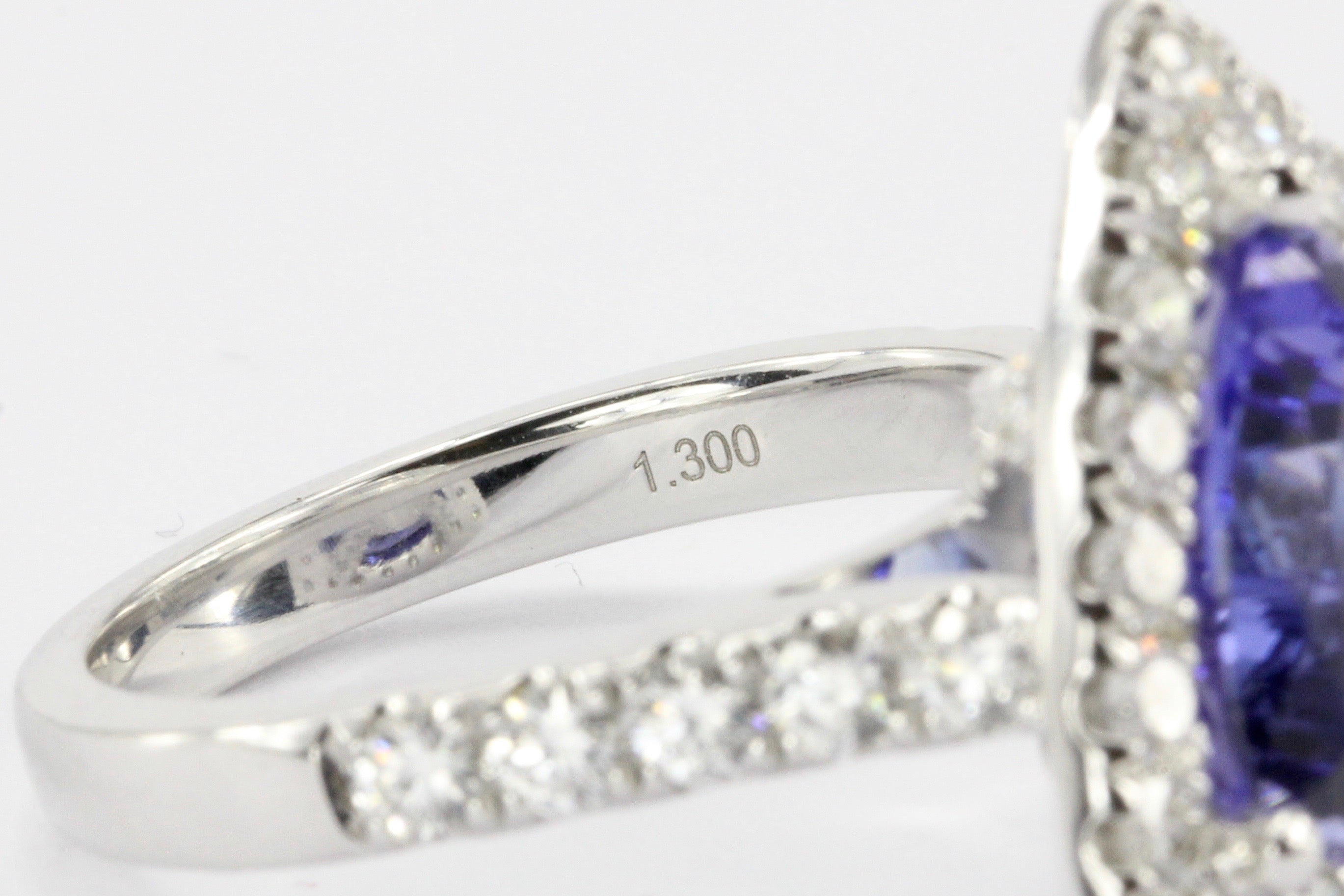 14K White Gold 4 Carat Trillion Cut Tanzanite and Diamond Halo Ring - Queen May