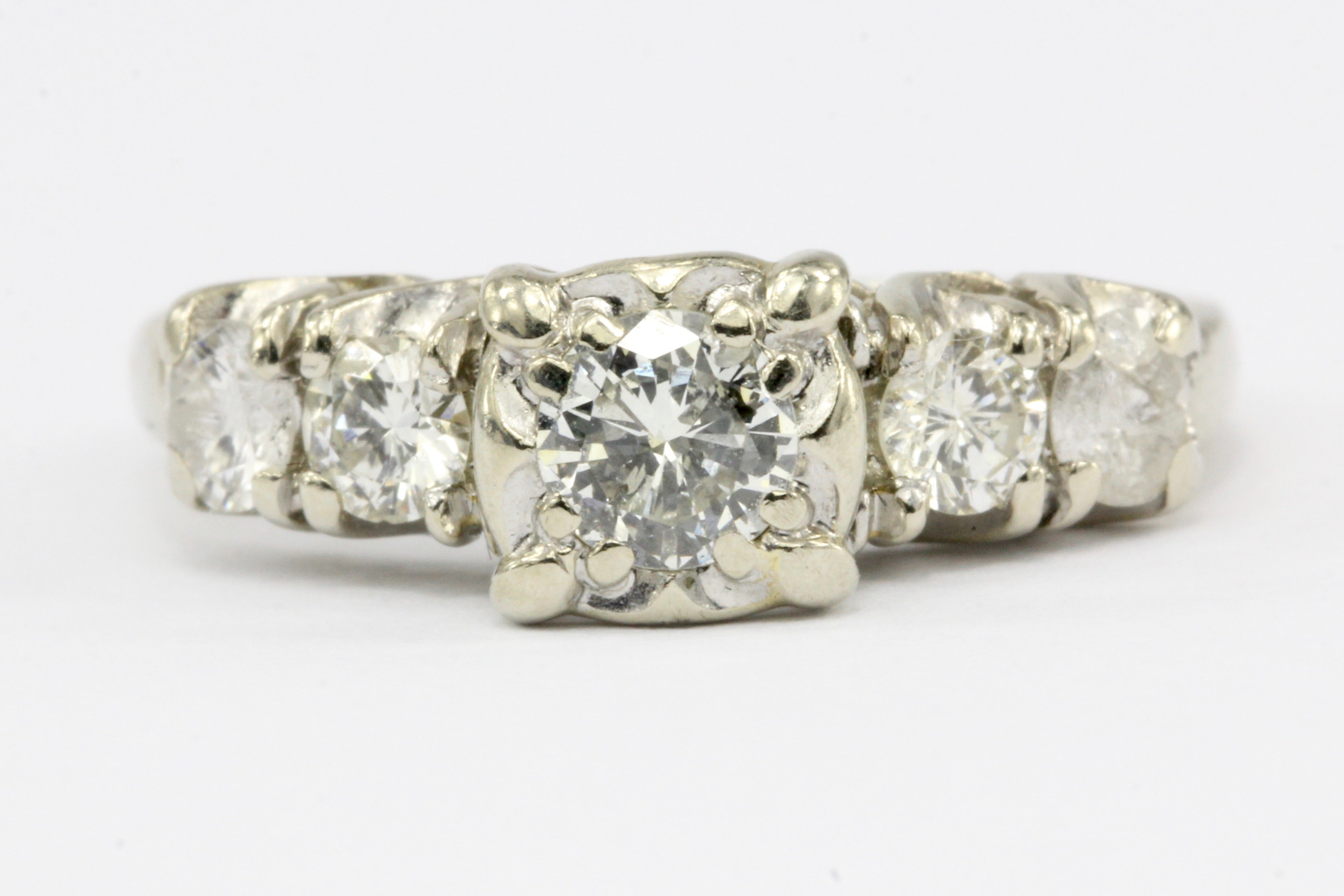 Antique 14K White Gold & Diamond Engagement Ring 1 ctw Size 6 - Queen May