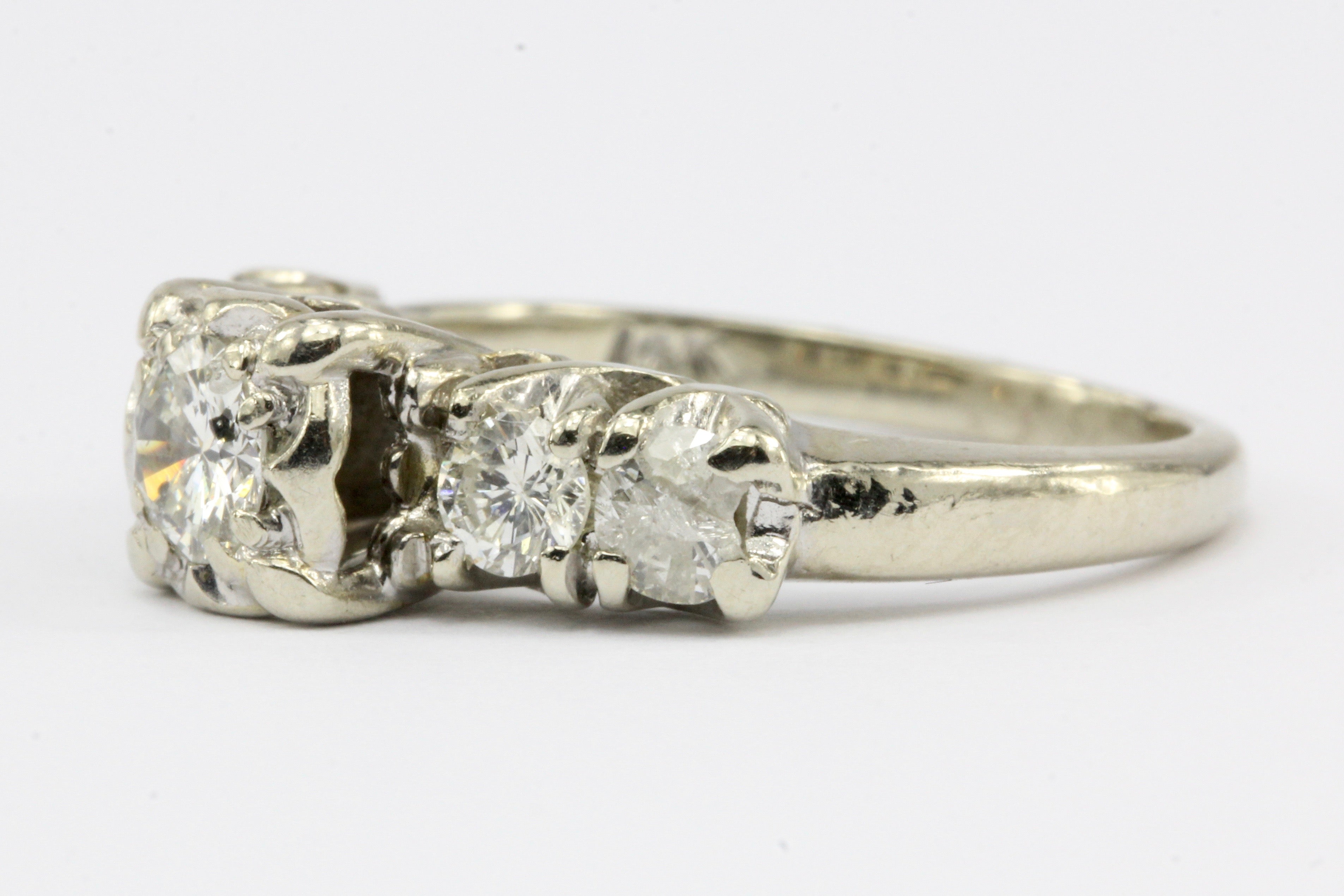 Antique 14K White Gold & Diamond Engagement Ring 1 ctw Size 6 - Queen May