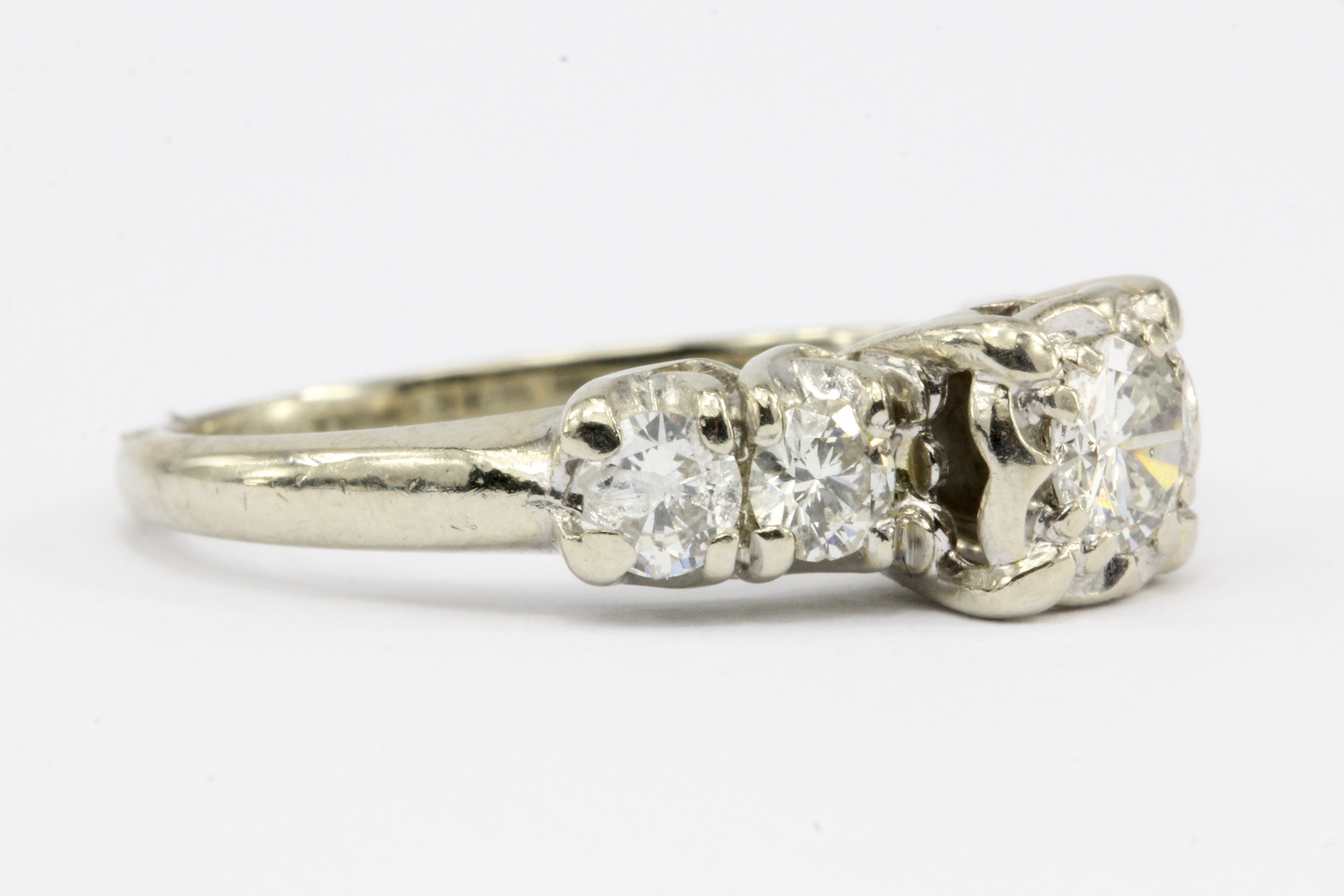 Antique 14K White Gold & Diamond Engagement Ring 1 ctw Size 6 - Queen May