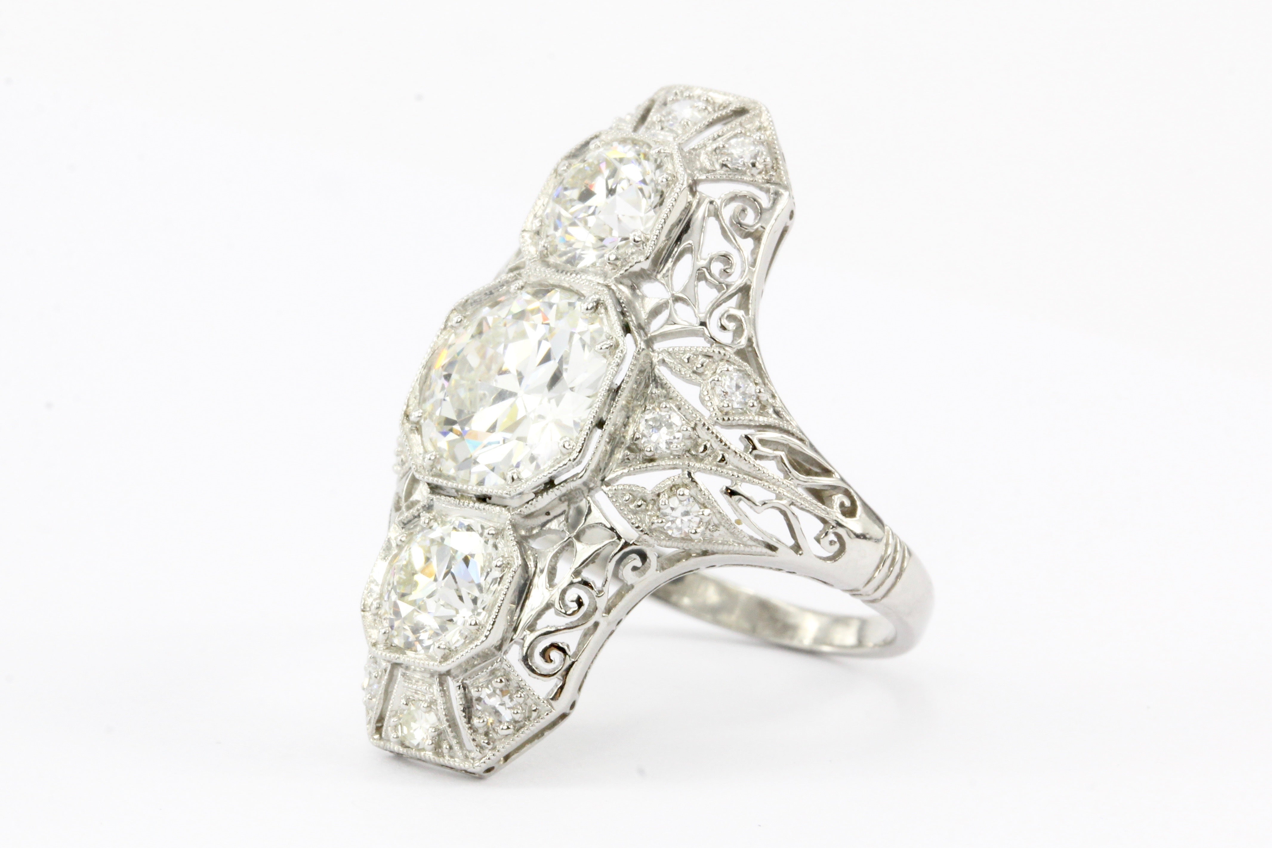 Art Deco Platinum Diamond Shield Ring - Queen May