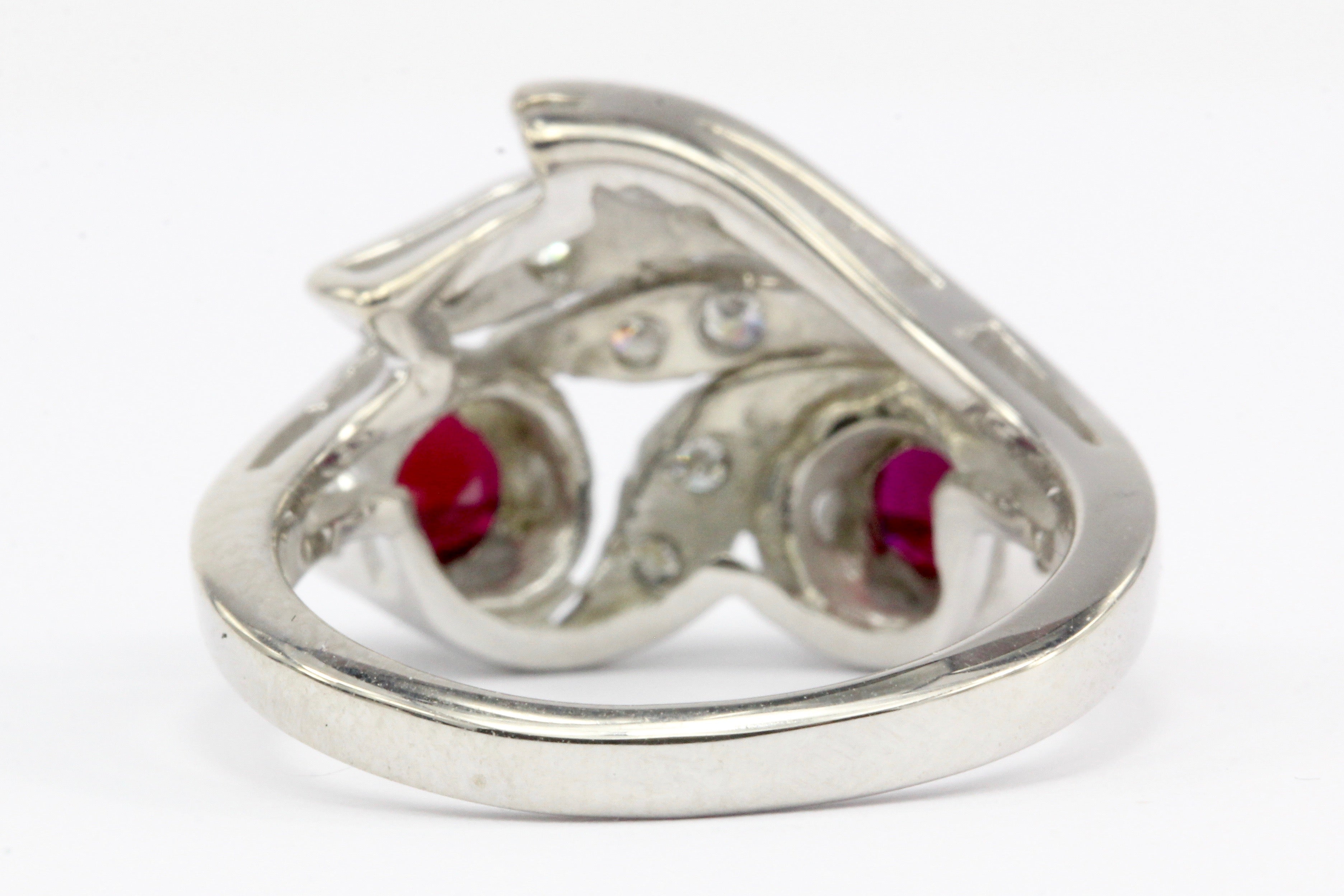Retro 14K White Gold Natural Ruby and Diamond Ring Size 4.75 - Queen May