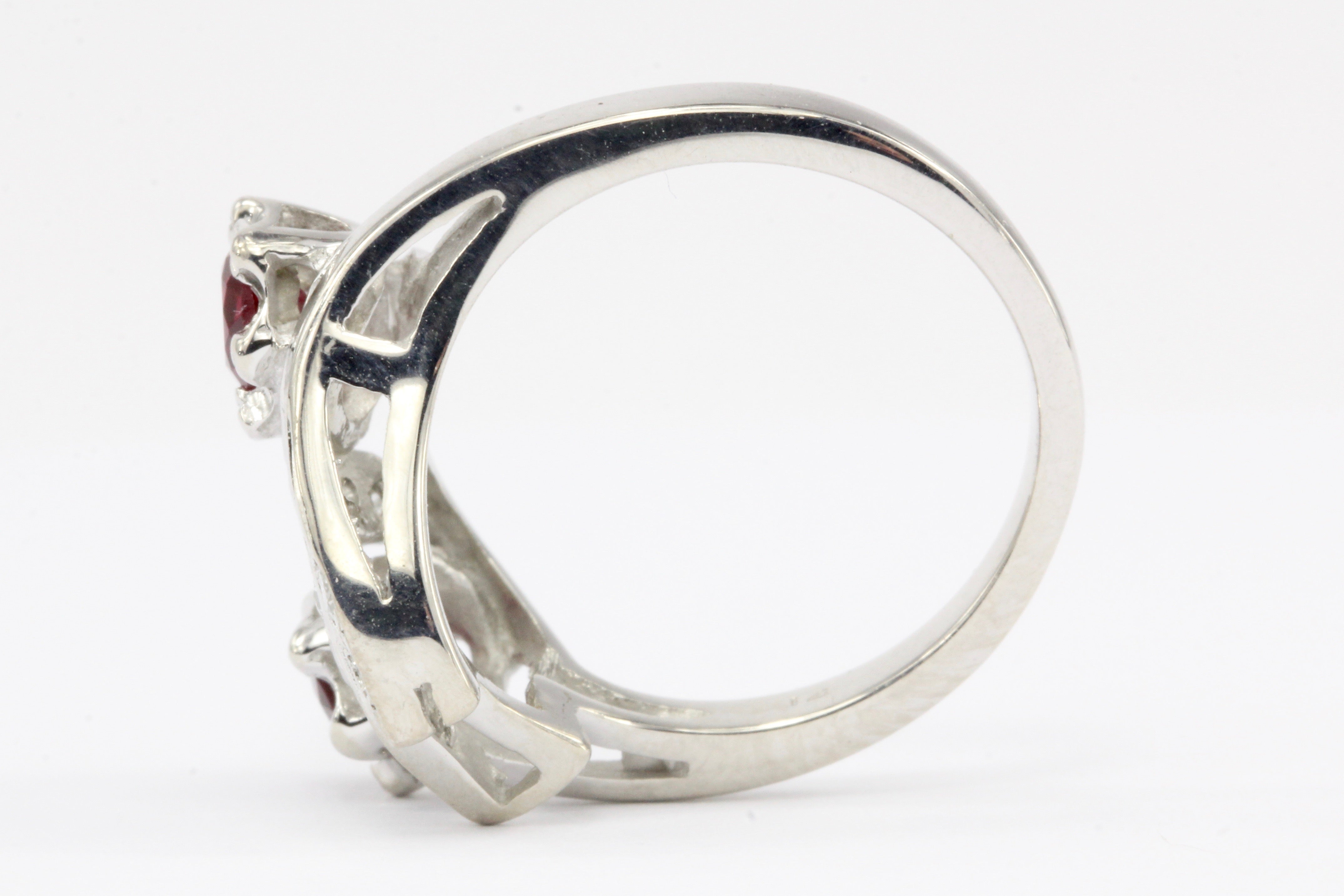 Retro 14K White Gold Natural Ruby and Diamond Ring Size 4.75 - Queen May