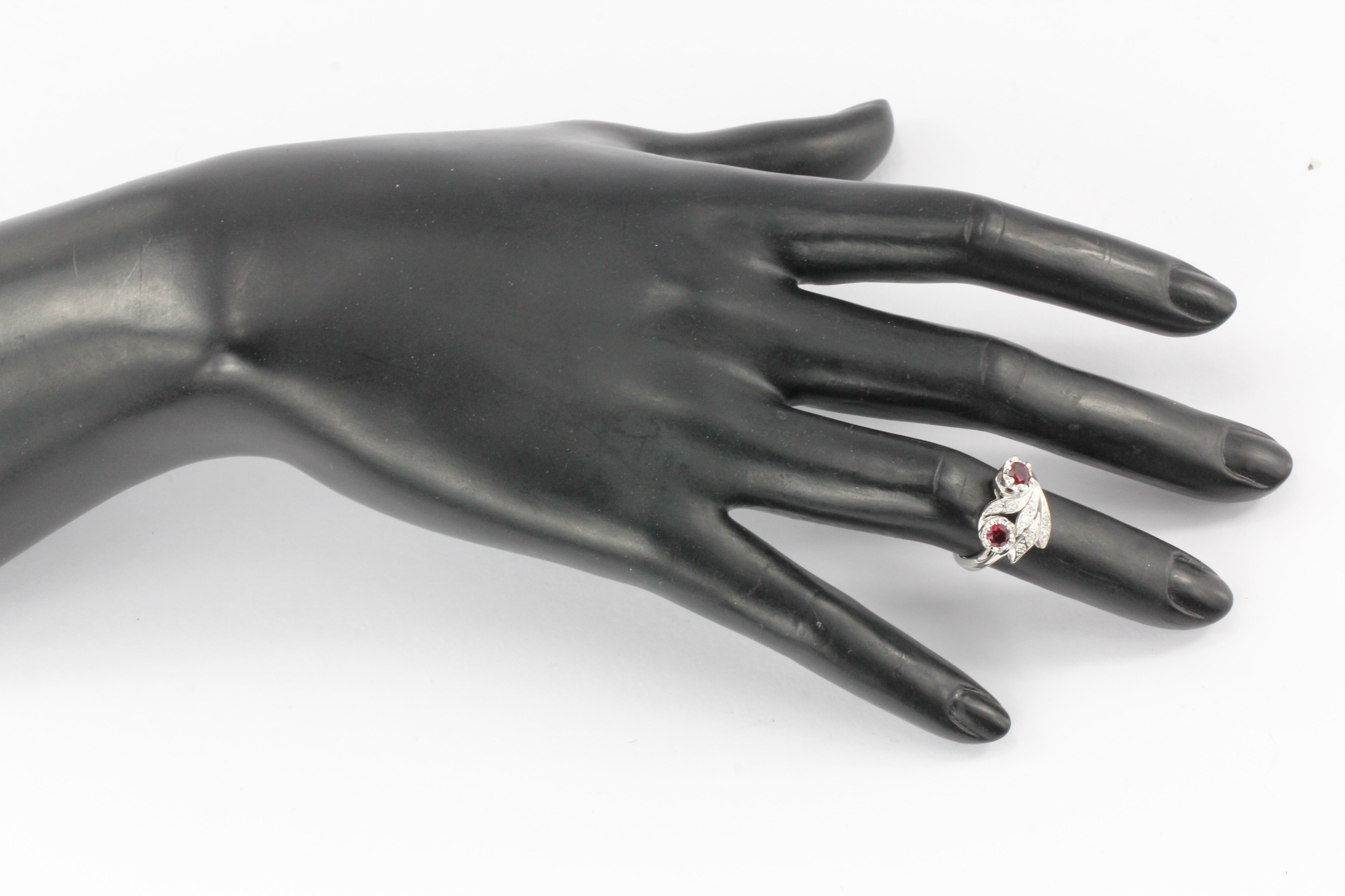 Retro 14K White Gold Natural Ruby and Diamond Ring Size 4.75 - Queen May