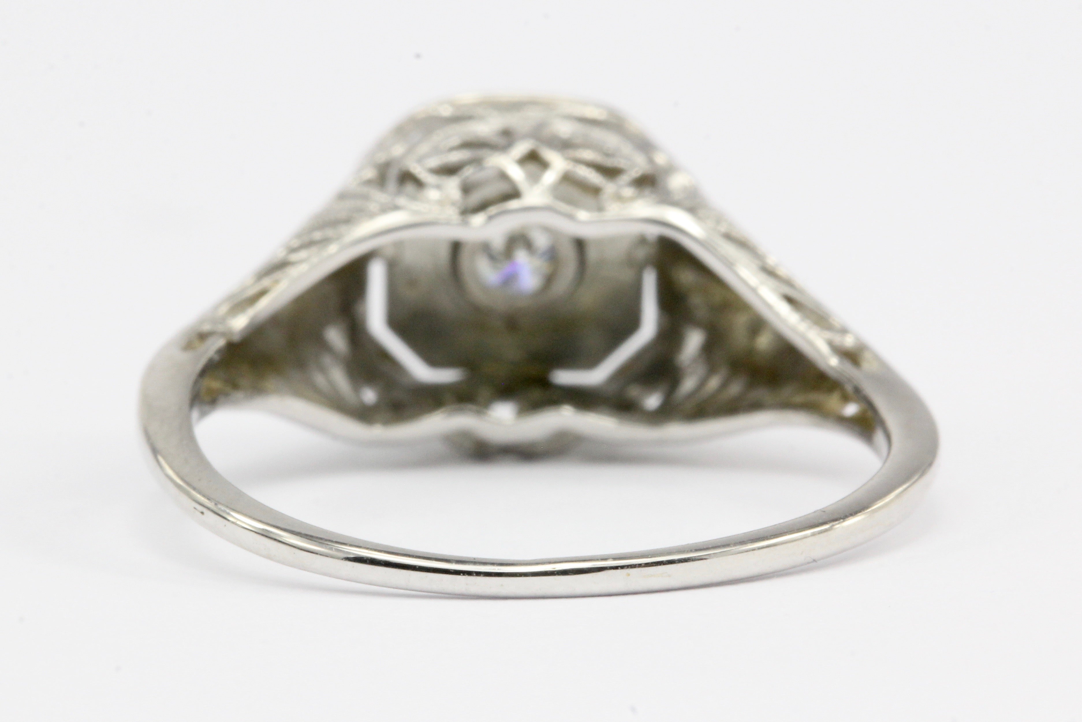 Art Deco 14K White Gold Filigree Diamond Engagement Ring Size 5.5 - Queen May