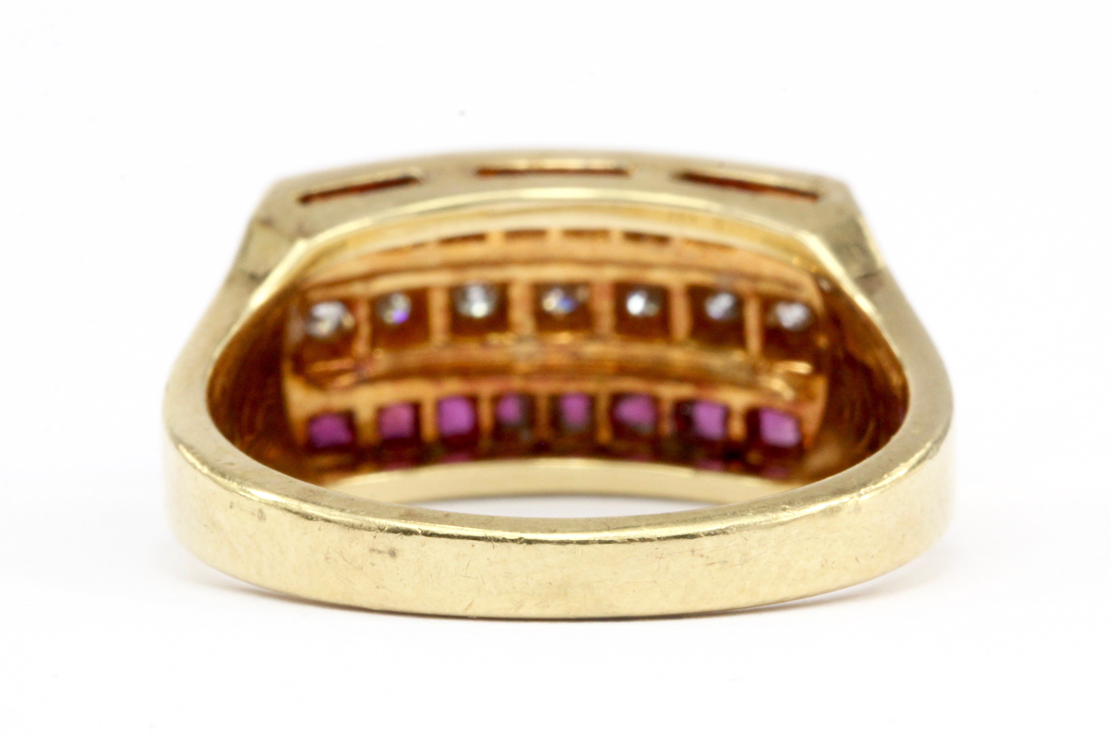 Retro 14K Yellow Gold Natural Ruby and Diamond Chunky Half Band Size 6.5 - Queen May