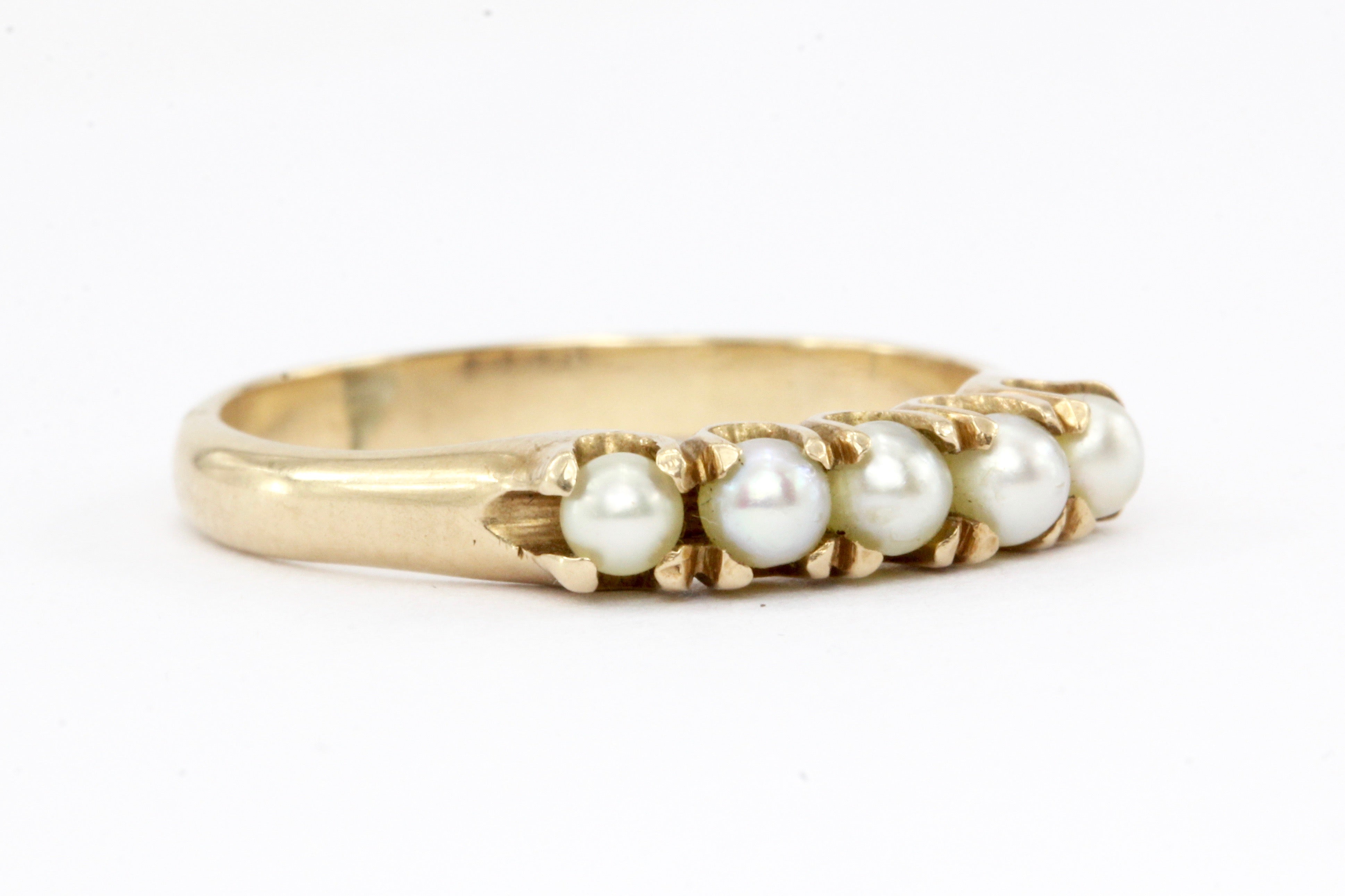 Victorian 14K Yellow Gold 5 Pearl Band - Queen May