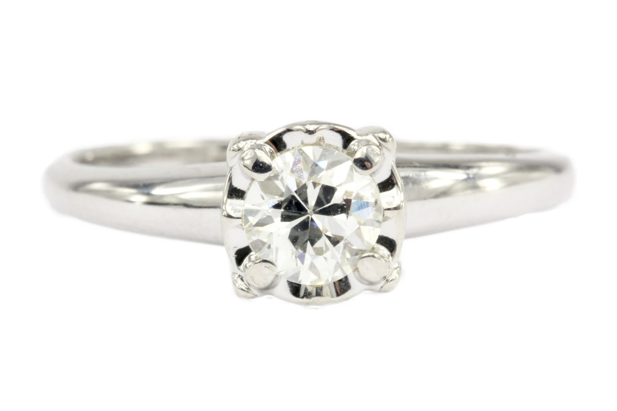 14K White Gold .45 CT Old European Cut Diamond Engagement Ring Size 7.5 - Queen May