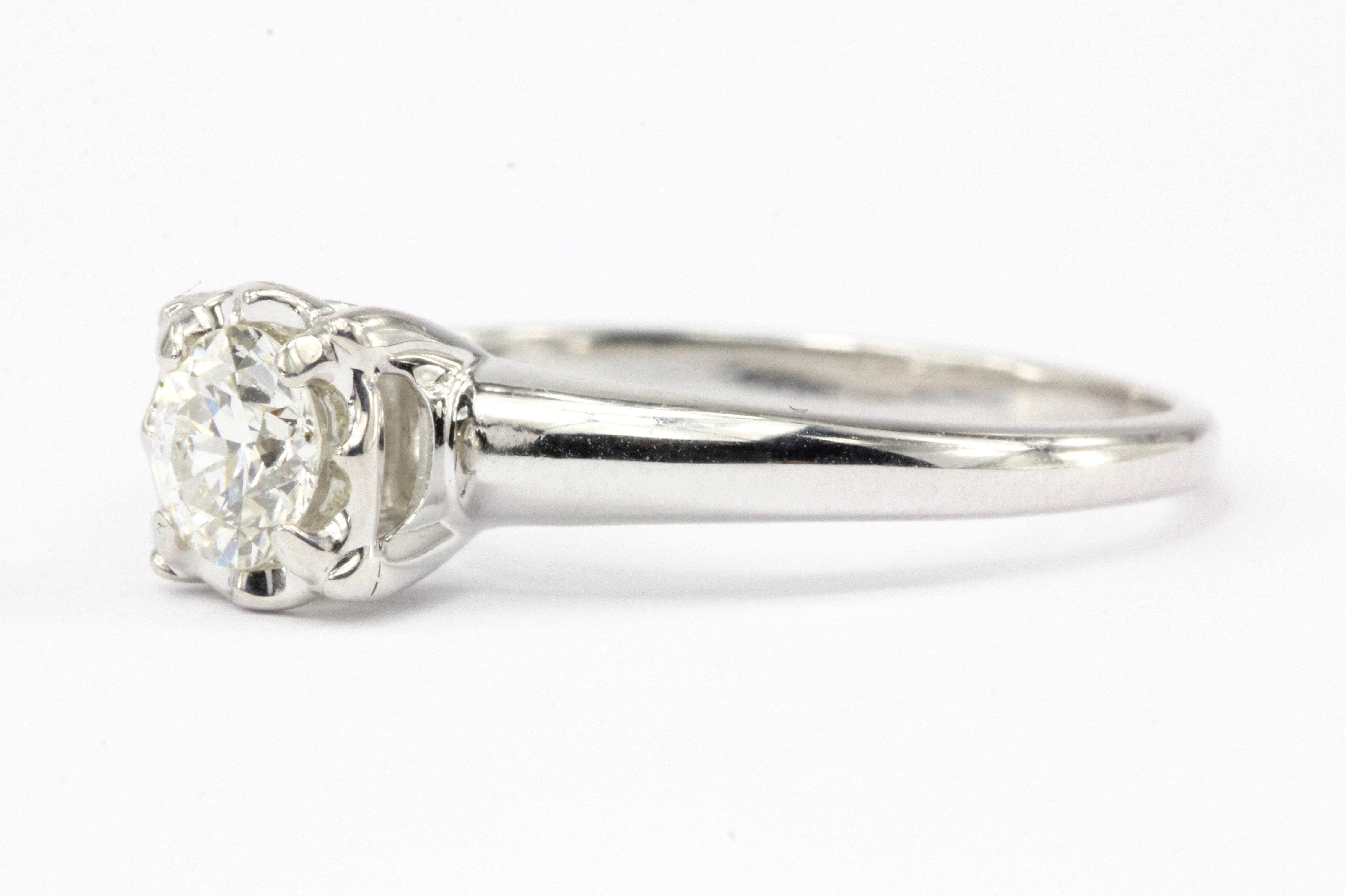 14K White Gold .45 CT Old European Cut Diamond Engagement Ring Size 7.5 - Queen May