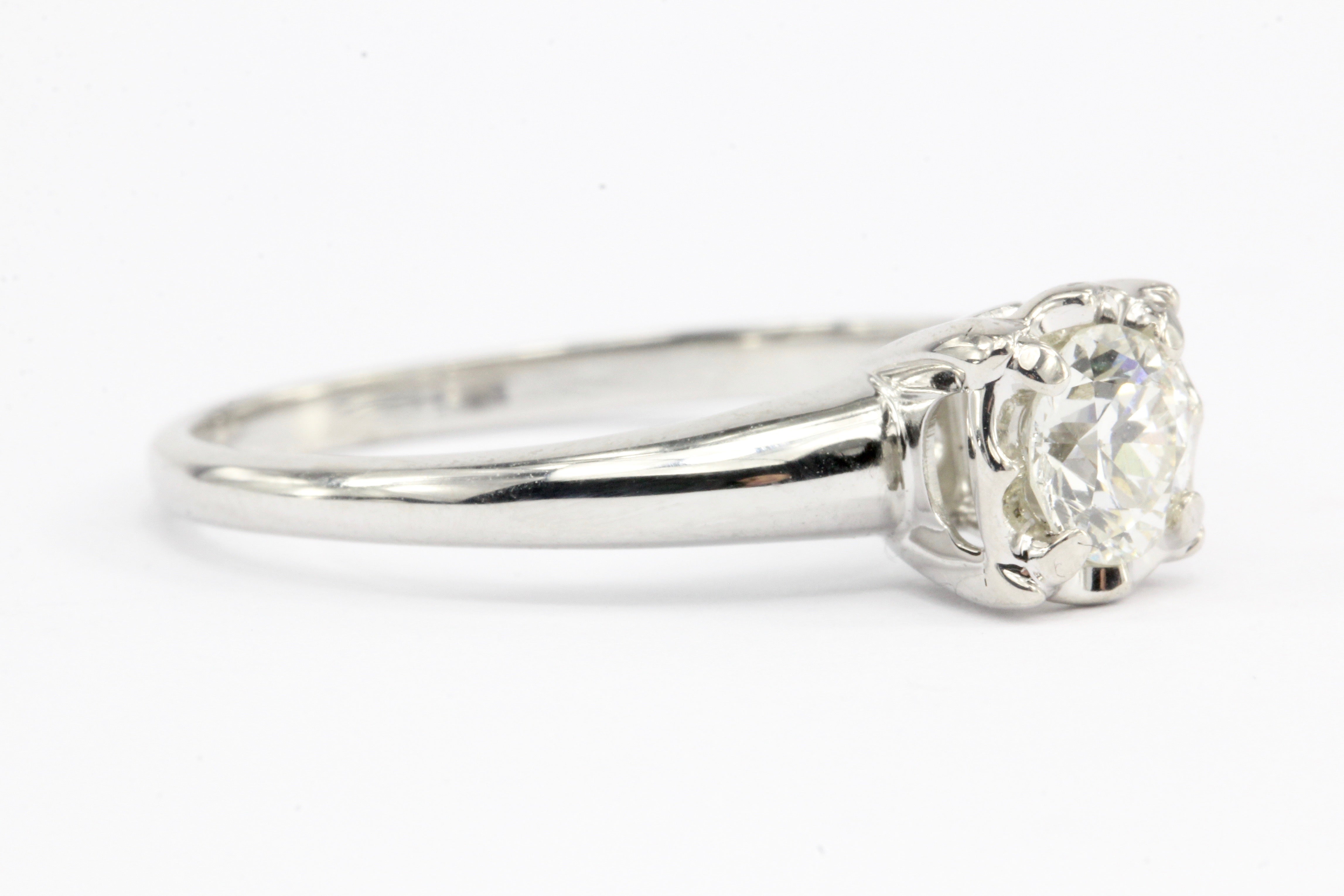 14K White Gold .45 CT Old European Cut Diamond Engagement Ring Size 7.5 - Queen May