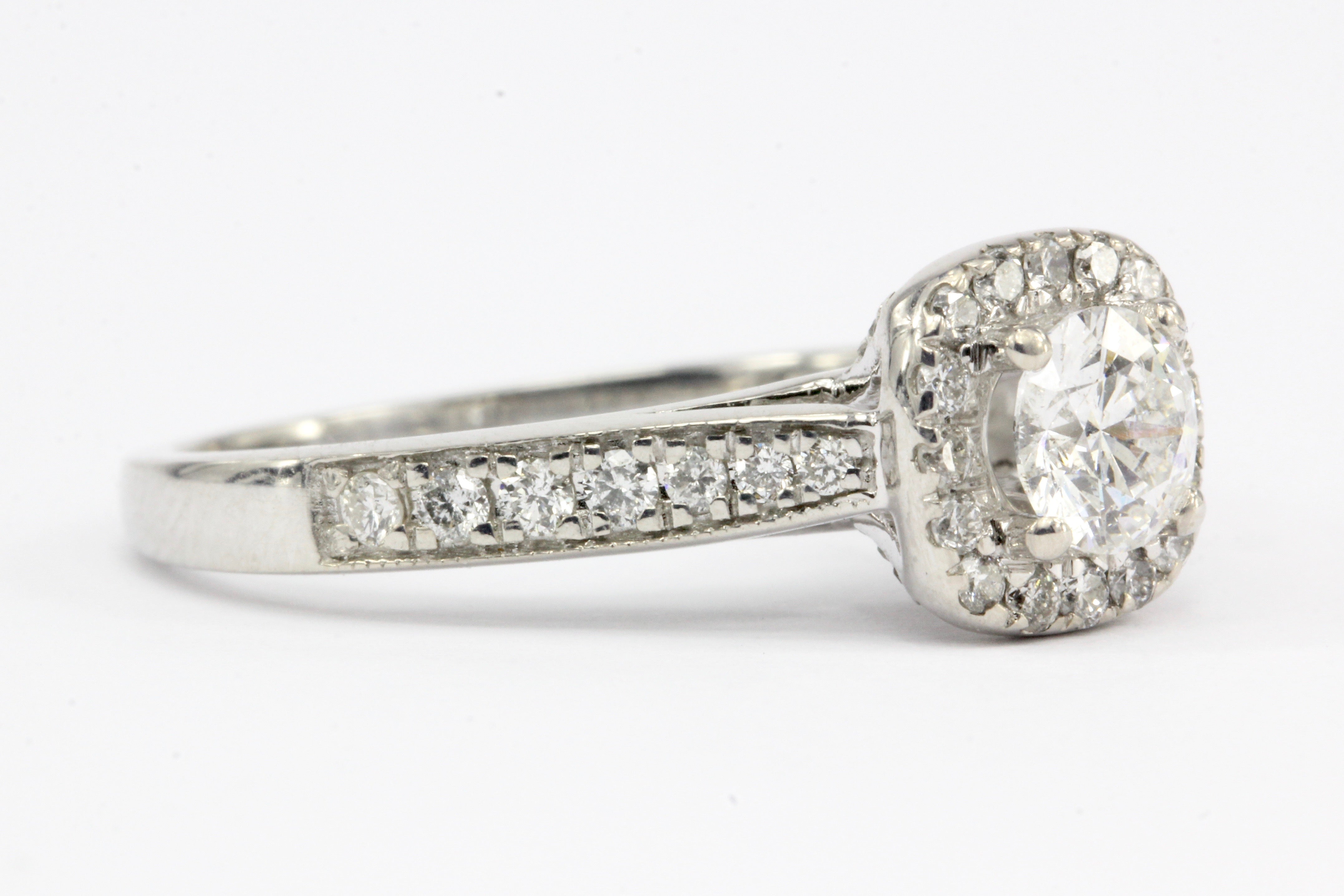 14K White Gold .52 CT Diamond Halo Engagement Ring Size 7 - Queen May