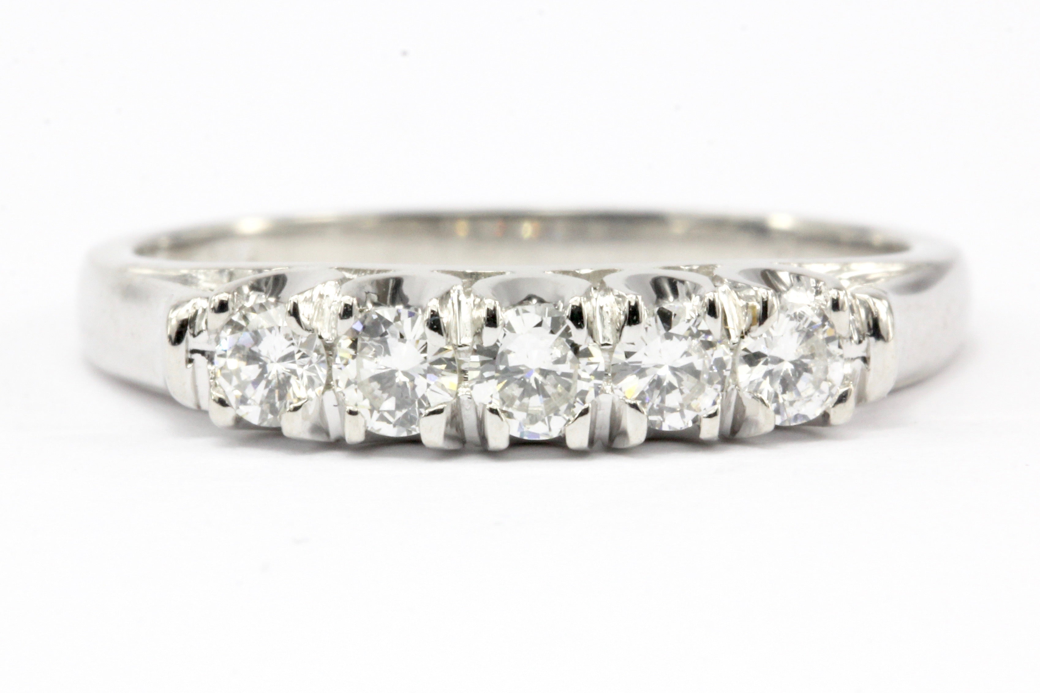 14K White Gold .35 CTW Diamond Half Eternity Band Size 6.25 - Queen May