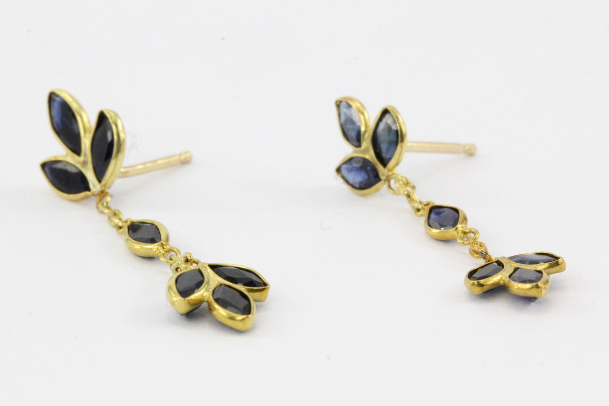 18K Yellow Gold Natural Sapphire Drop Earrings - Queen May